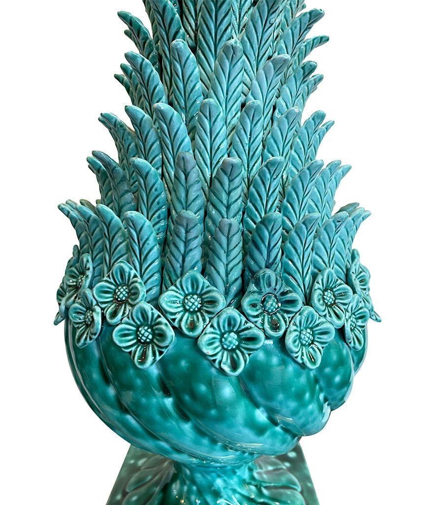 Very Large 1950s Turquoise Ceramic Lamp by Ceramicas Bondia, Manises, Spain 5