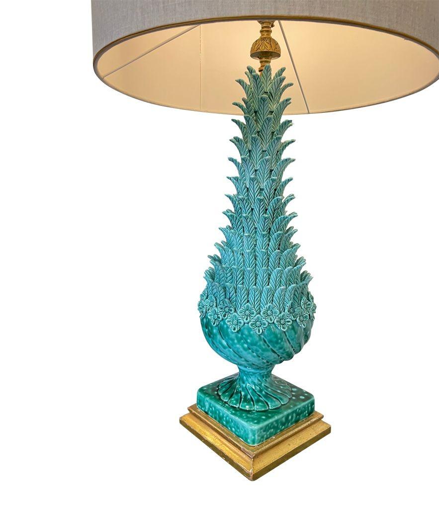 Very Large 1950s Turquoise Ceramic Lamp by Ceramicas Bondia, Manises, Spain 7