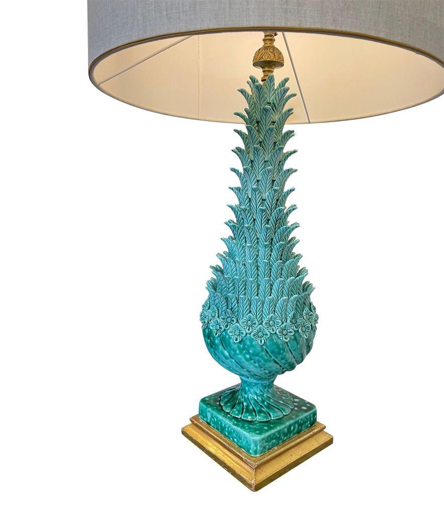 Very Large 1950s Turquoise Ceramic Lamp by Ceramicas Bondia, Manises, Spain 8
