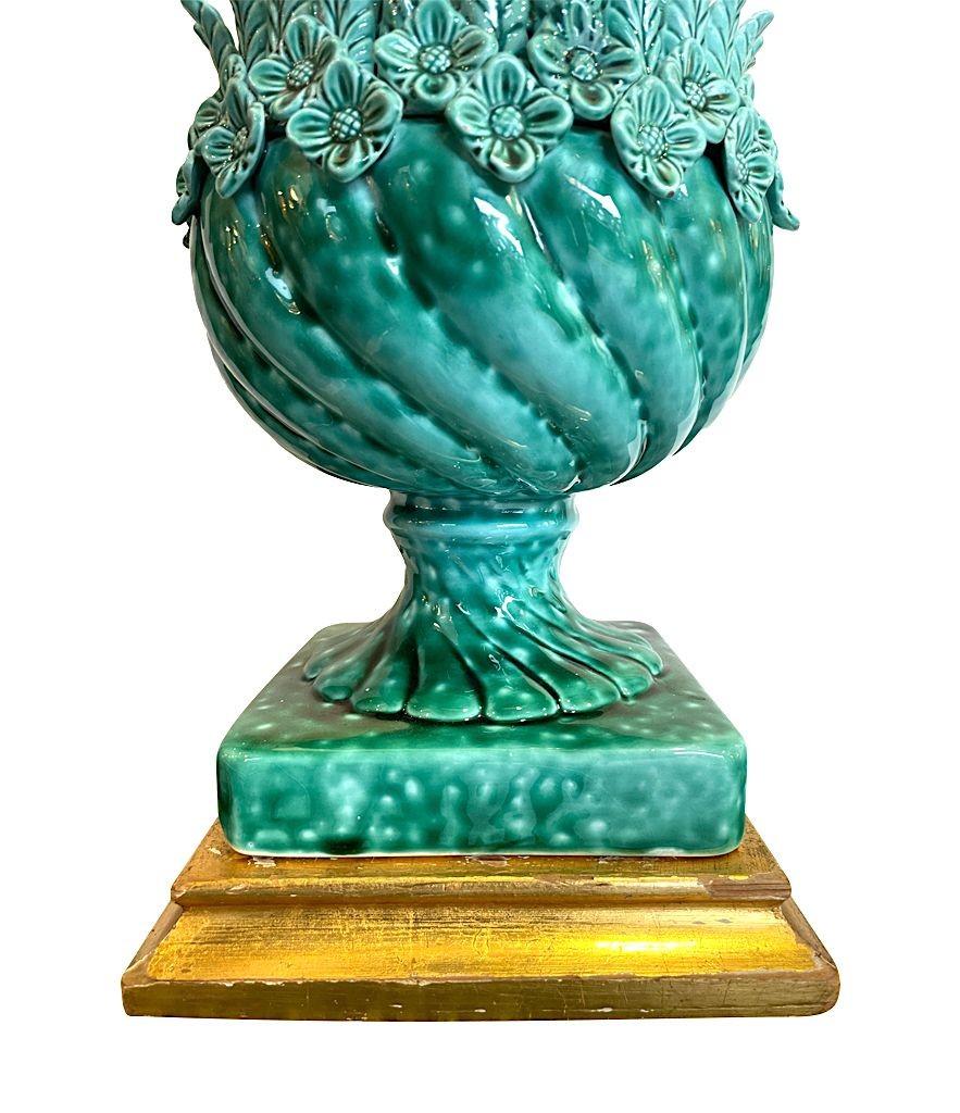Very Large 1950s Turquoise Ceramic Lamp by Ceramicas Bondia, Manises, Spain In Good Condition In London, GB