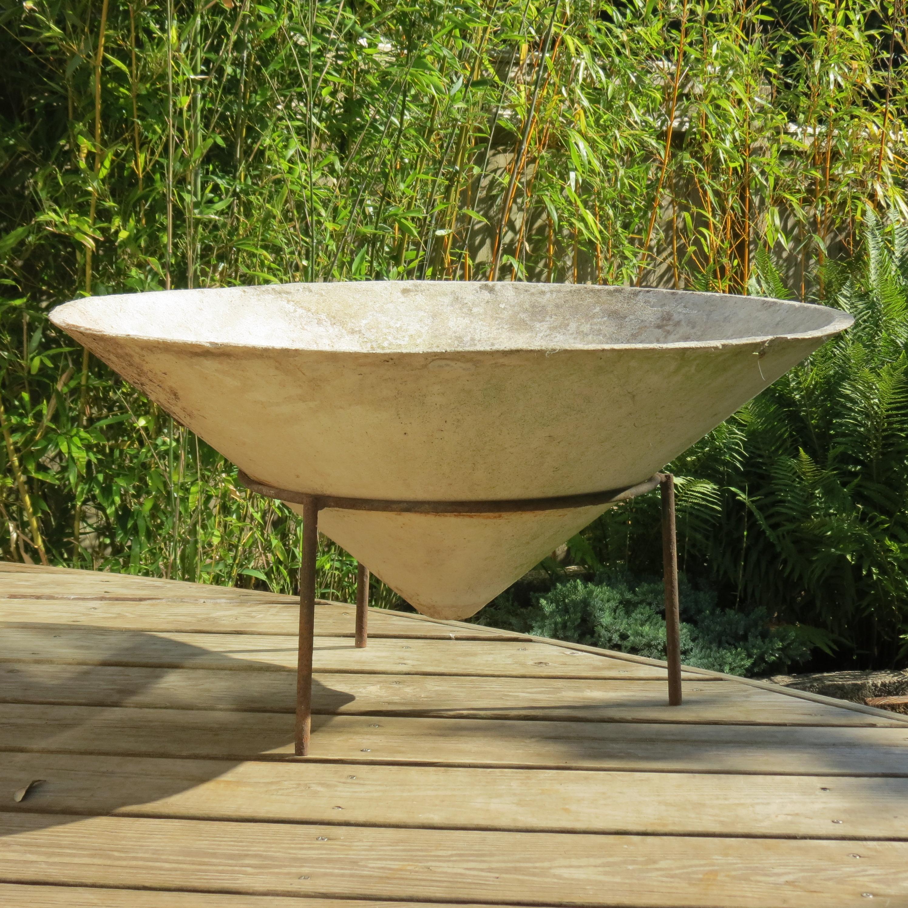 Machine-Made Very Large 1960s Conical Concrete Fibre Planter on Stand Florastone