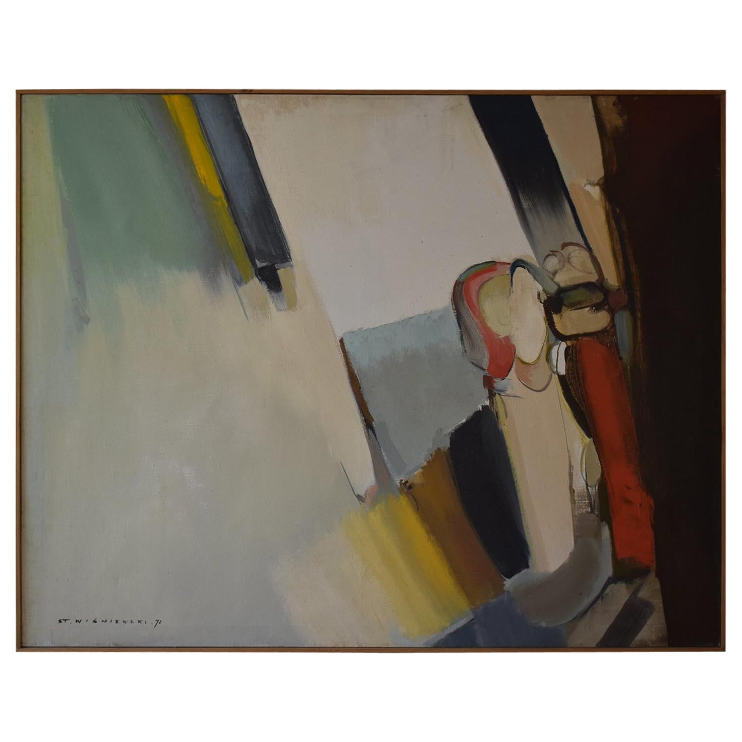 Very Large 1970s Abstract Oil on Canvass by Stanislaw Wisniewski
