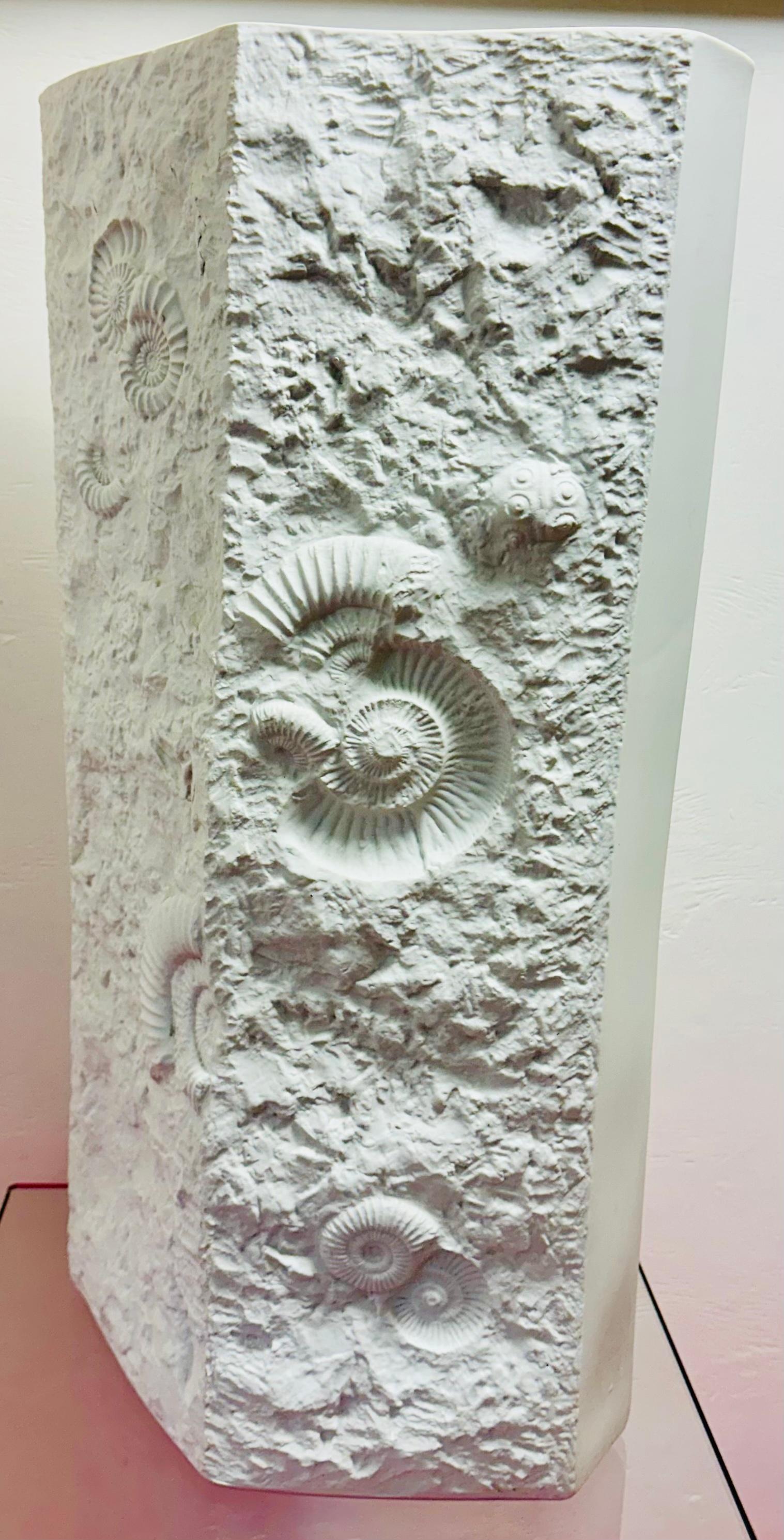 Vaso in porcellana bianca opaca di bisquit, molto grande, con un interessante disegno fossile in rilievo. Prodotto da AK Kaiser in Germania negli anni Settanta.  Un design tridimensionale assolutamente straordinario con una superficie astratta e