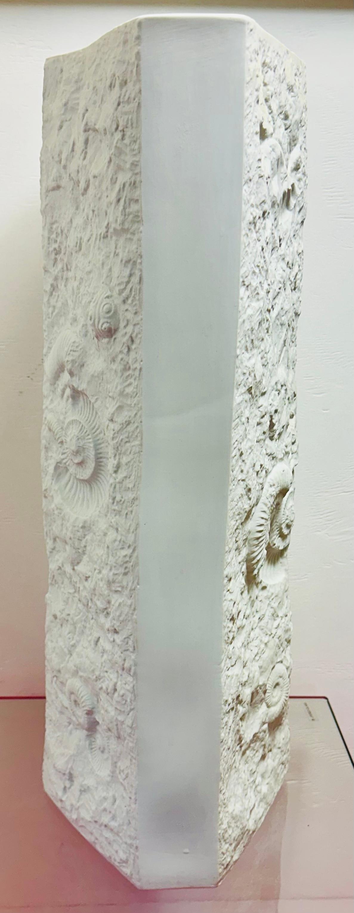 Brutalist Very Large 1970s German AK Kaiser No 129 Matt-White Bisque Fossil Relief Vase