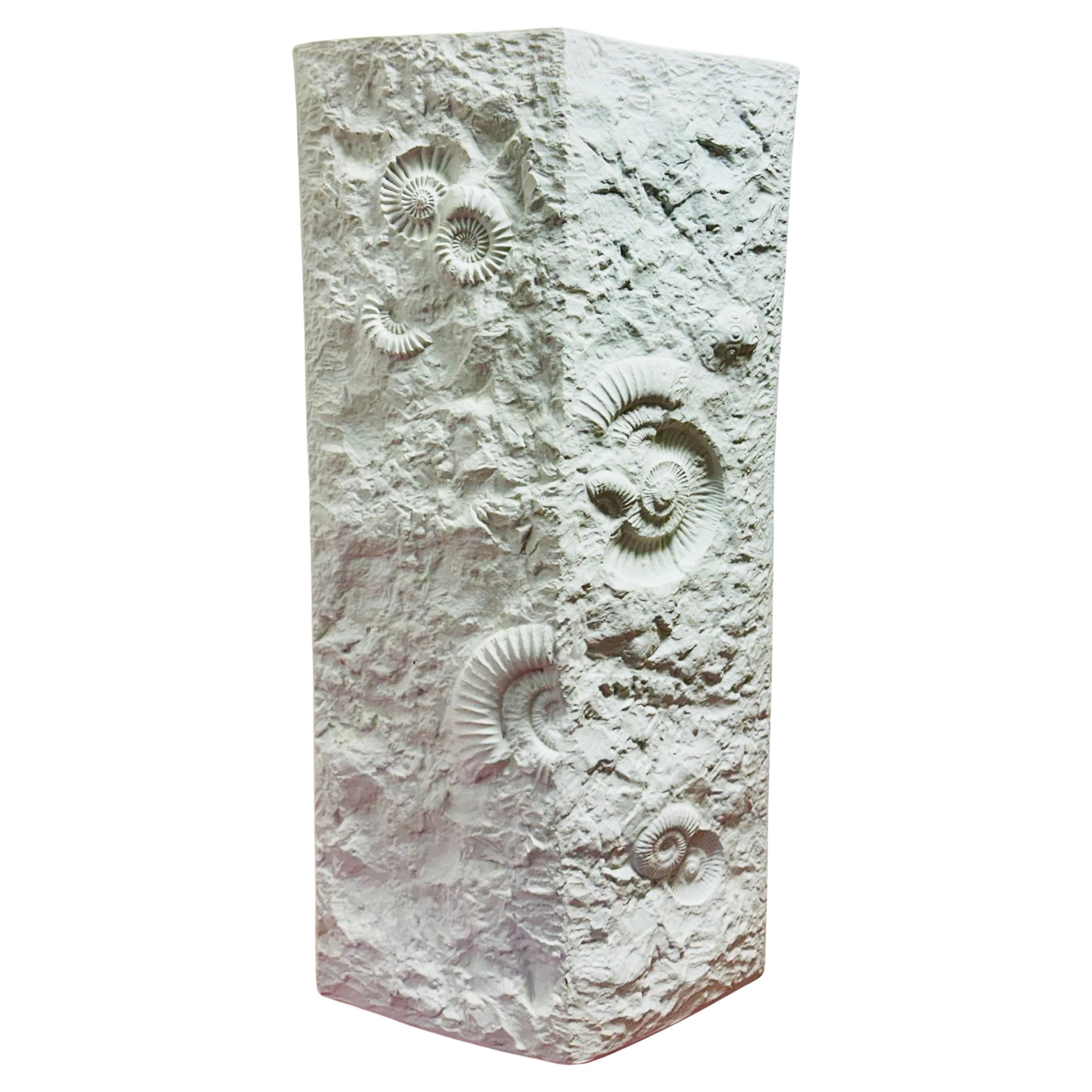 Very Large 1970s German AK Kaiser No 129 Matt-White Bisque Fossil Relief Vase For Sale