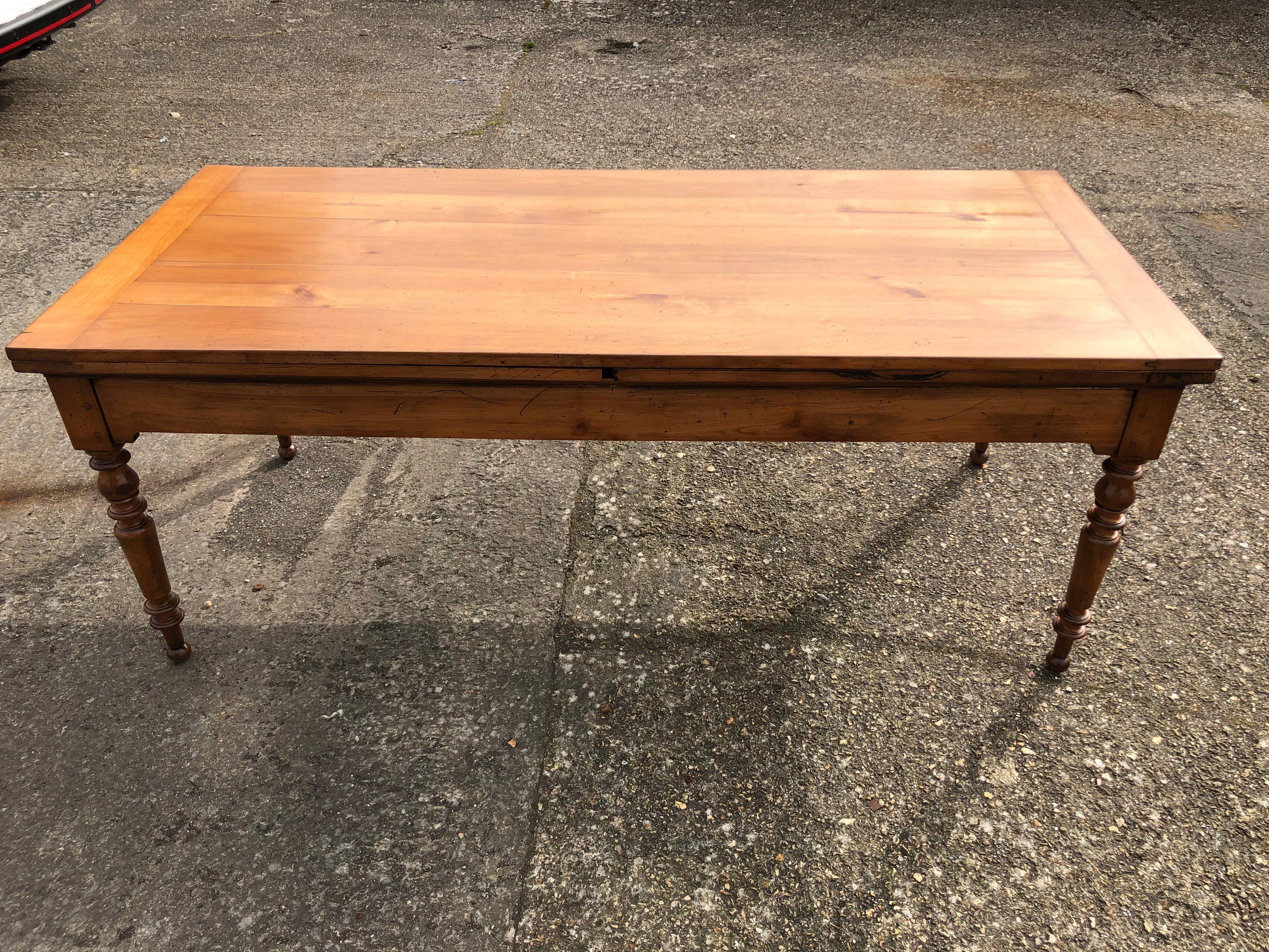 Large 19th Century Antique Cherrywood Extending Farmhouse Dining Table 1