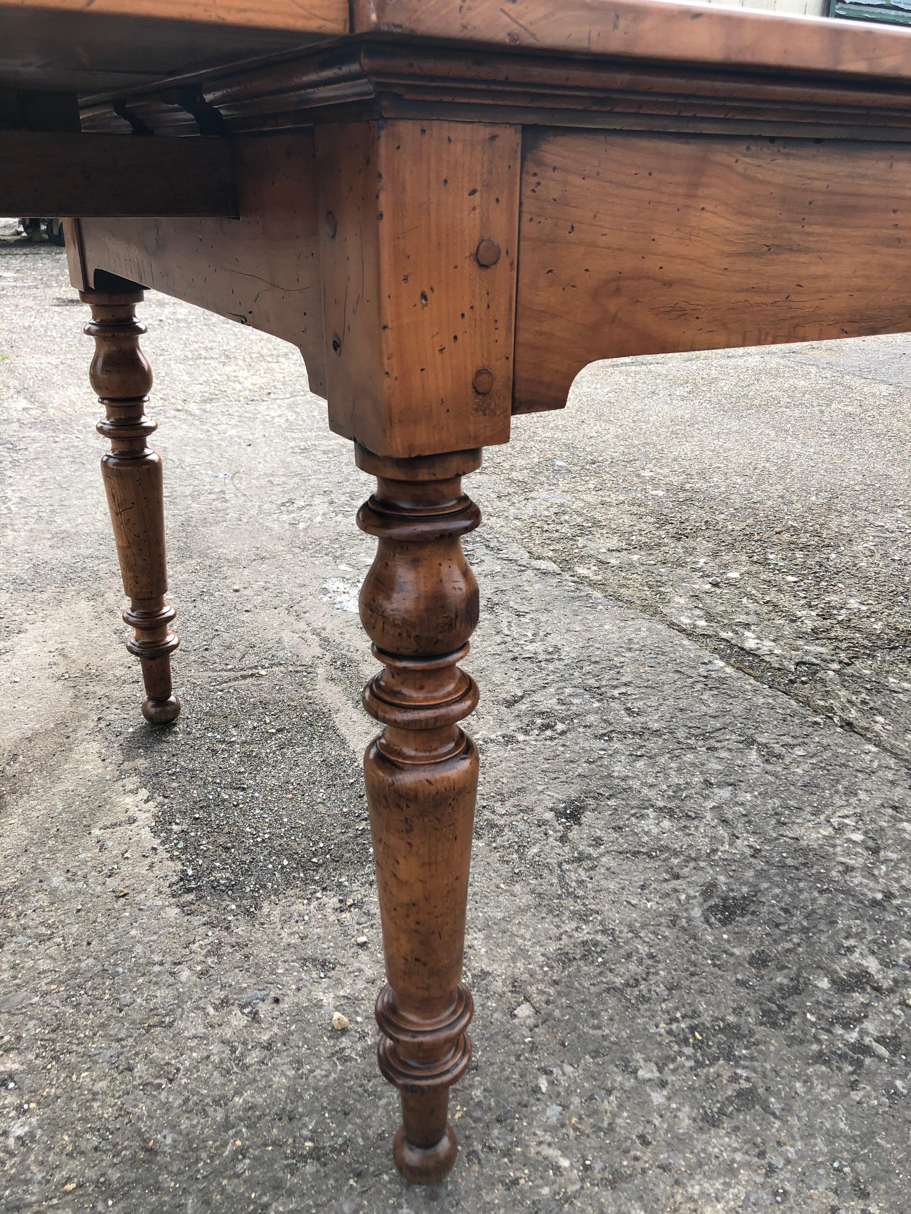 Large 19th Century Antique Cherrywood Extending Farmhouse Dining Table 2