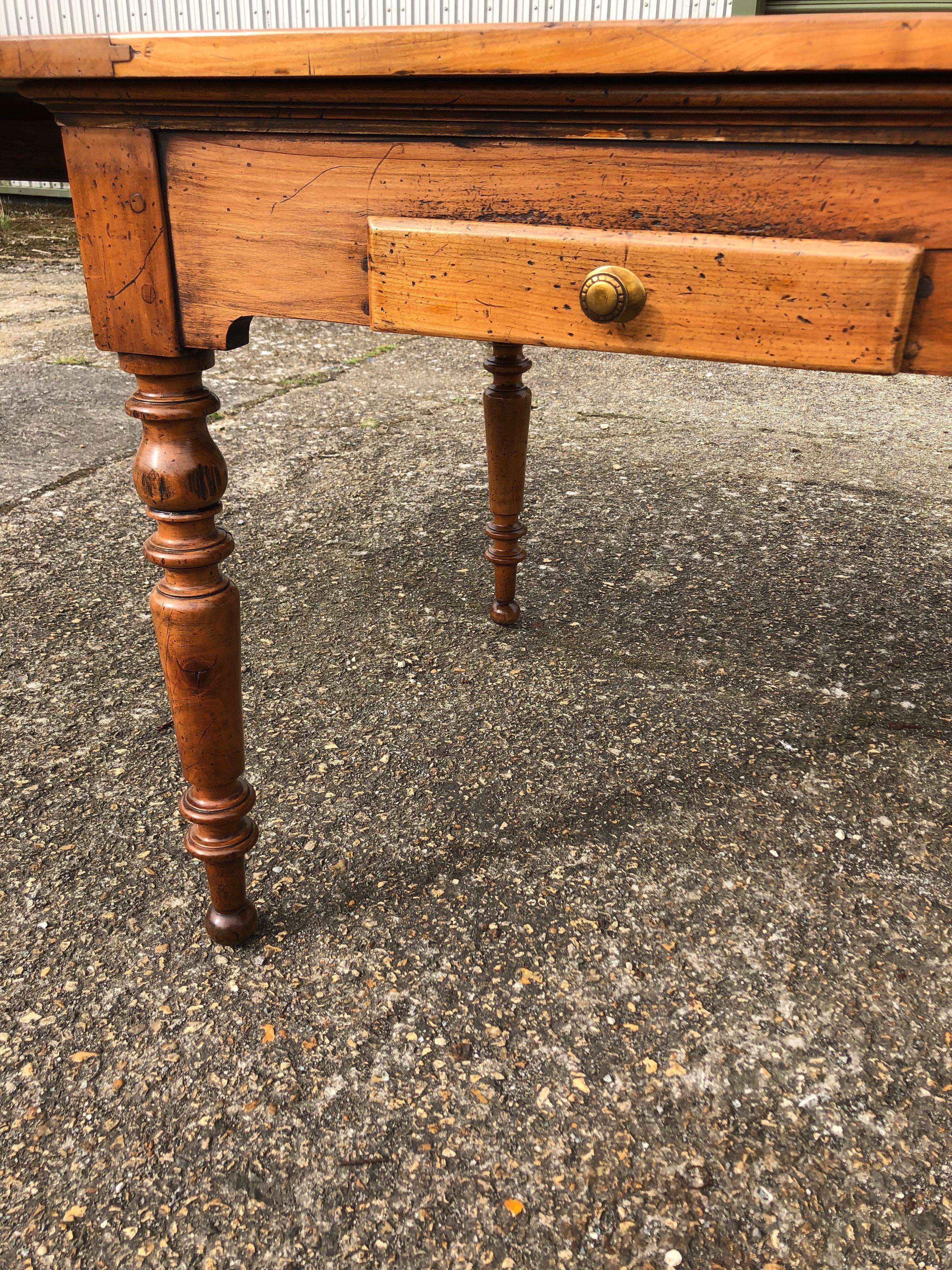 Large 19th Century Antique Cherrywood Extending Farmhouse Dining Table 3