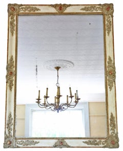 Very Large 19th Century Antique Overmantle Wall Mirror – Painted Frame Vintage