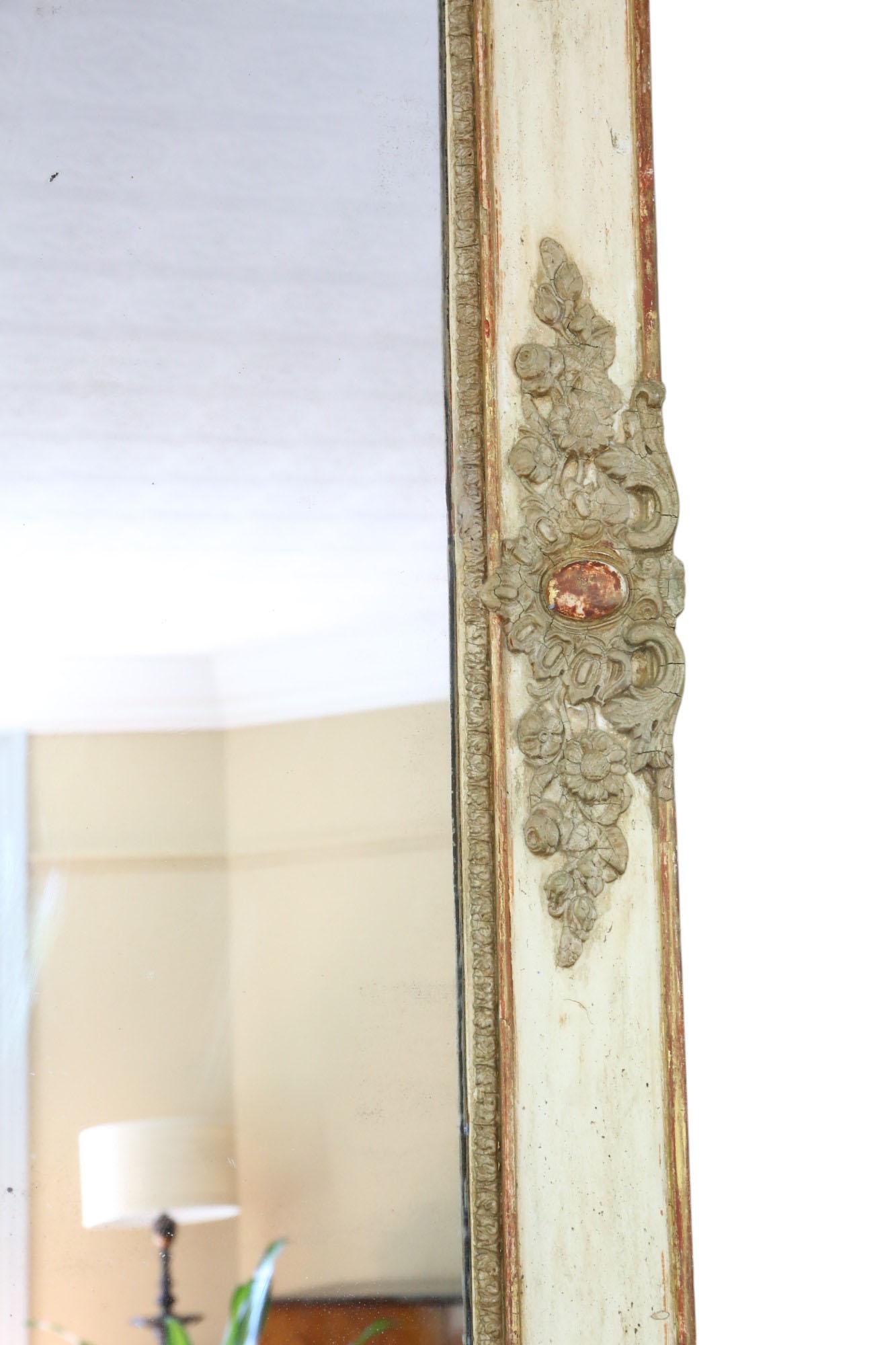 Espejo de Pared Antiguo Muy Grande del Siglo XIX - Marco Pintado Vintage Vidrio en venta