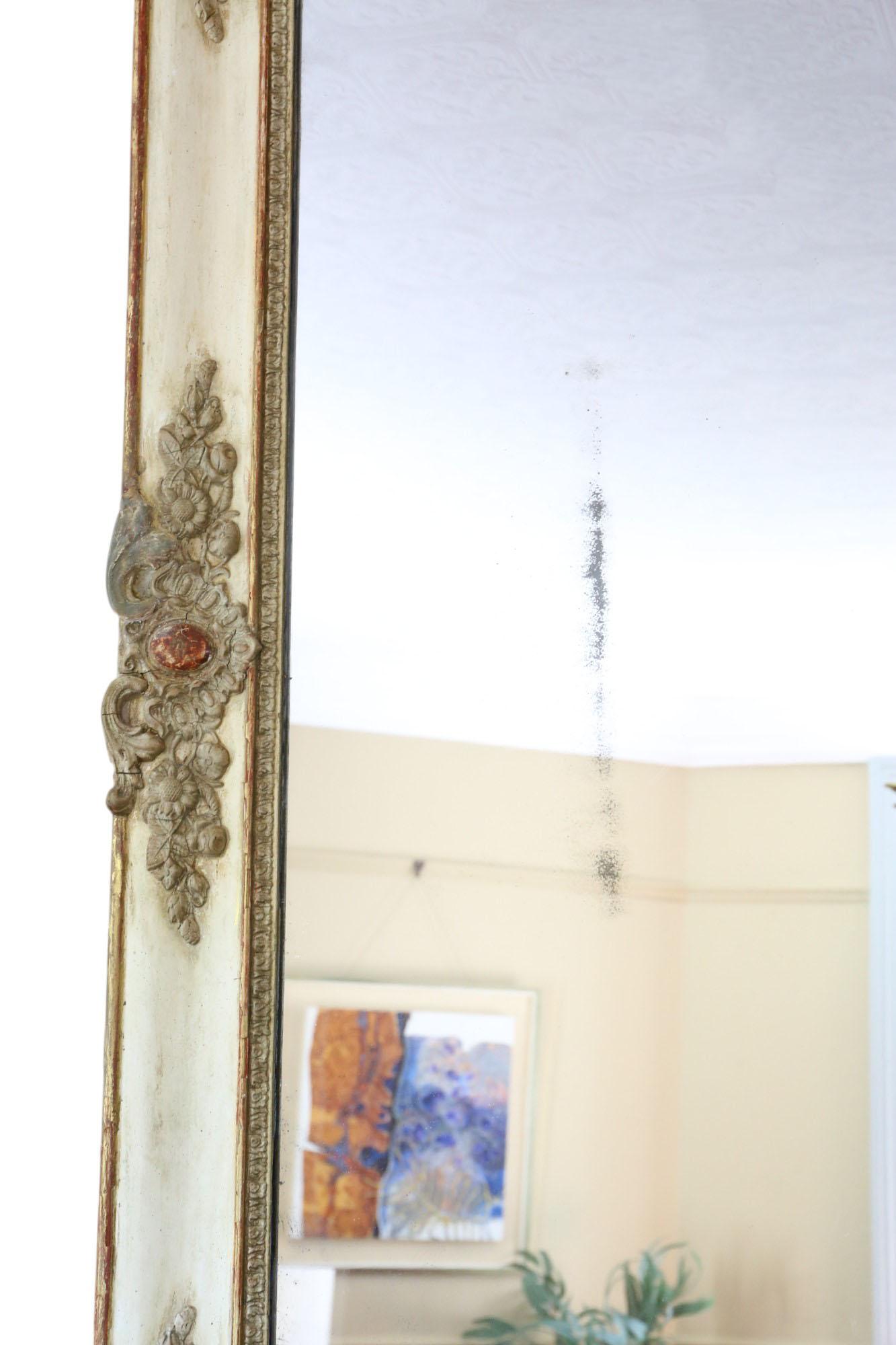 Espejo de Pared Antiguo Muy Grande del Siglo XIX - Marco Pintado Vintage en venta 2