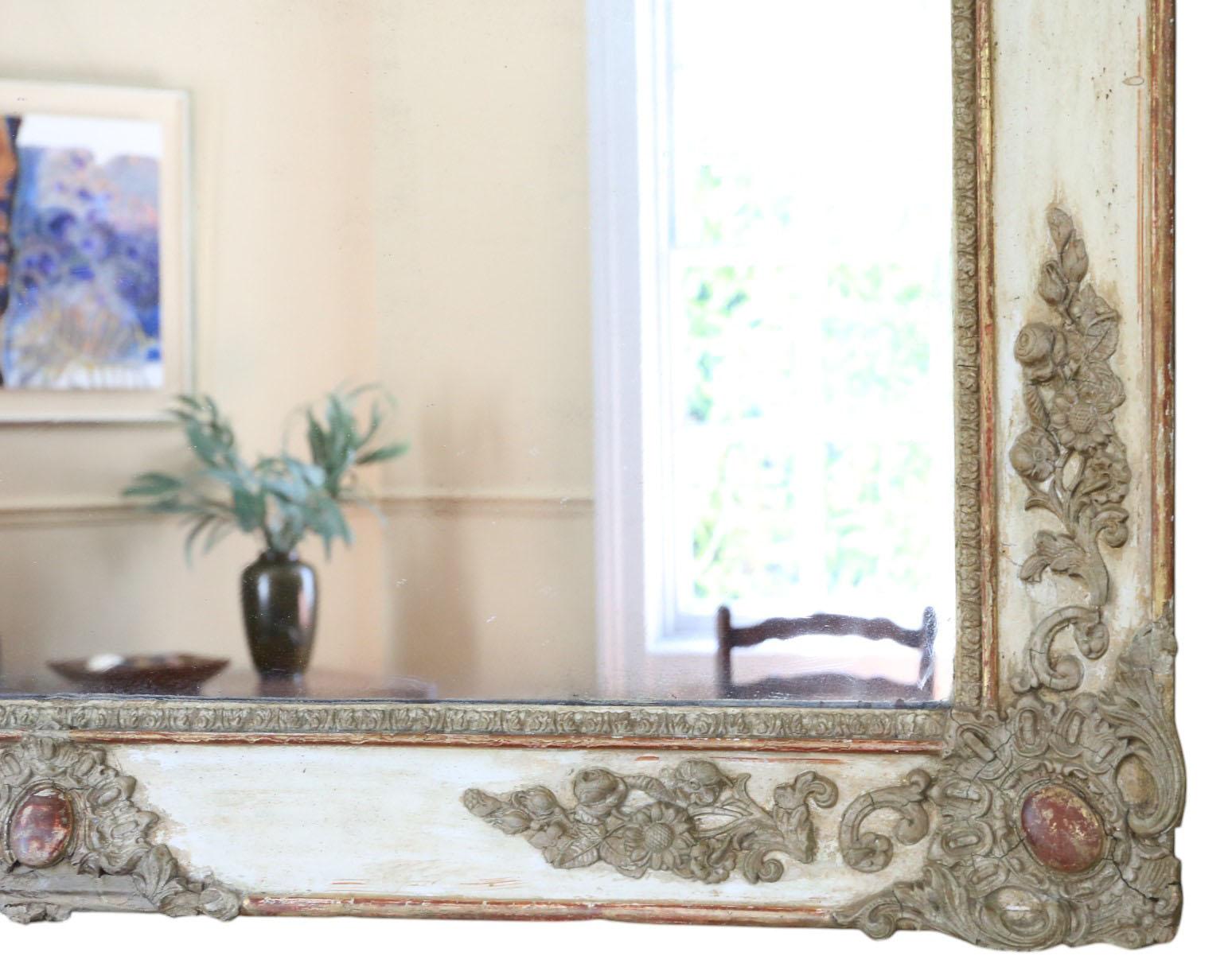 Espejo de Pared Antiguo Muy Grande del Siglo XIX - Marco Pintado Vintage en venta 3