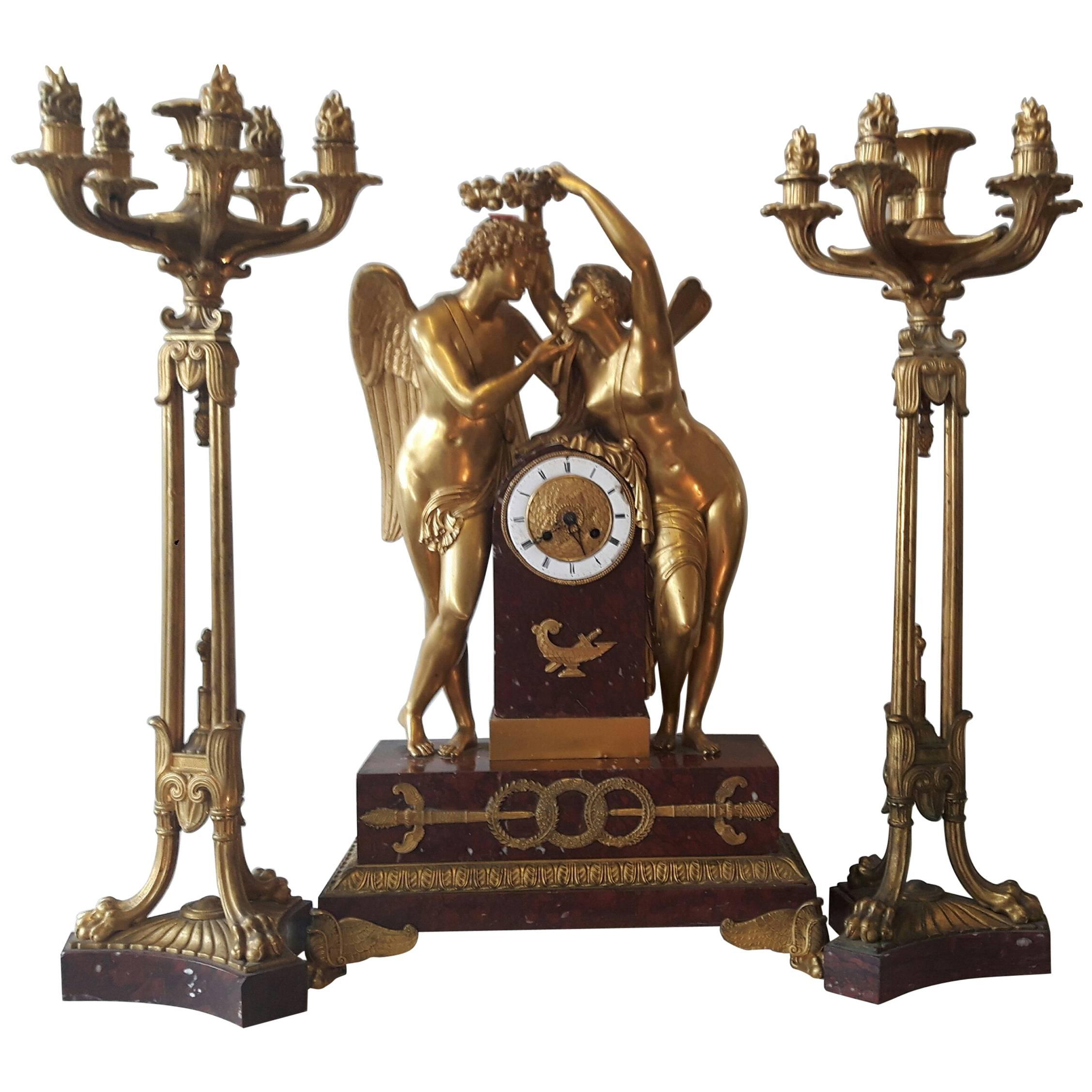 Very Large 19th Century Clock Garniture