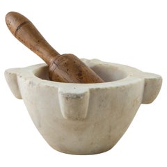 Very Large 19th Century French Carrara Marble Mortar and Alder Wood Pestle
