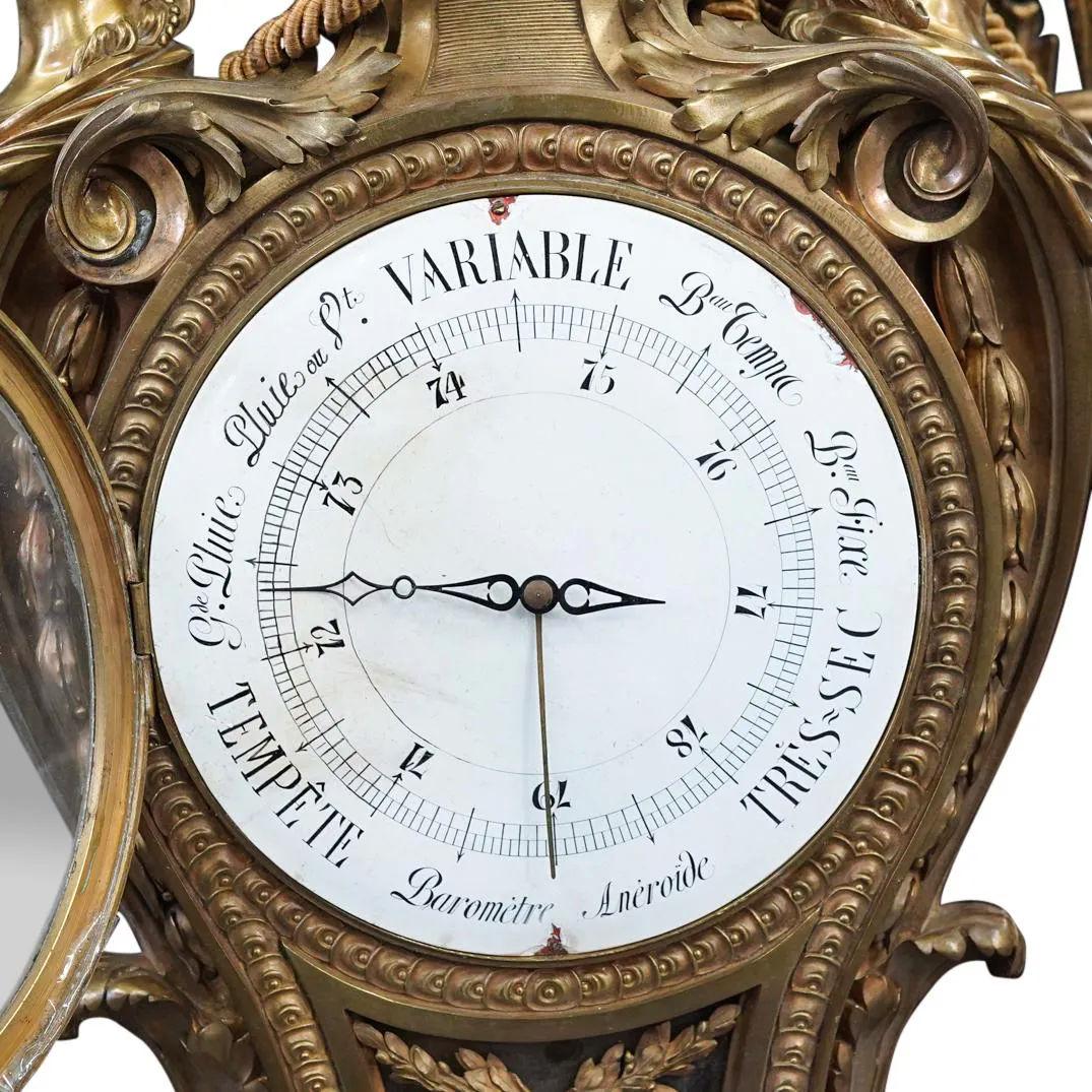 Very Large 19th Century French Ormolu Bronze Wall Clock and Barometer 3