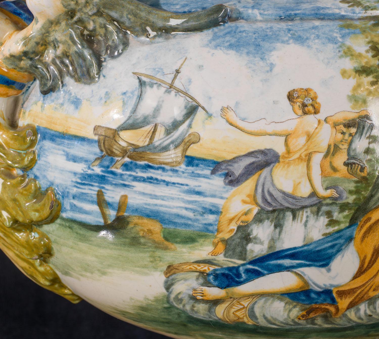 Very Large 19th Century Italian Maiolica Hand Painted Vase For Sale 3