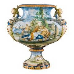 Große italienische Maiolica-Vase, handbemalt, 19. Jahrhundert