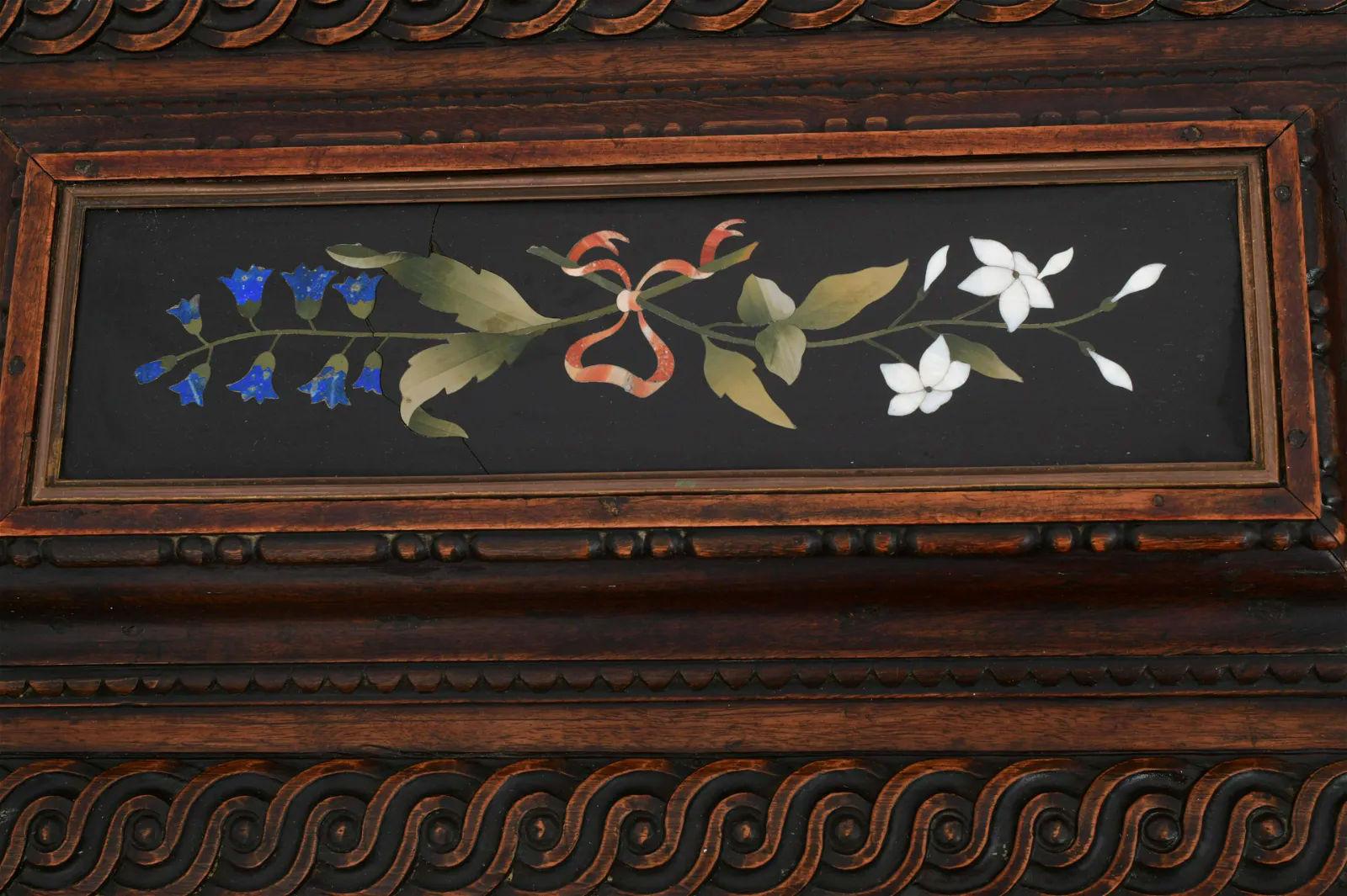 Very Large 19th Century Italian Walnut Chest with Pietra Dura Plaques For Sale 4