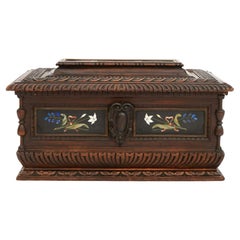 Very Large 19th Century Italian Walnut Chest with Pietra Dura Plaques