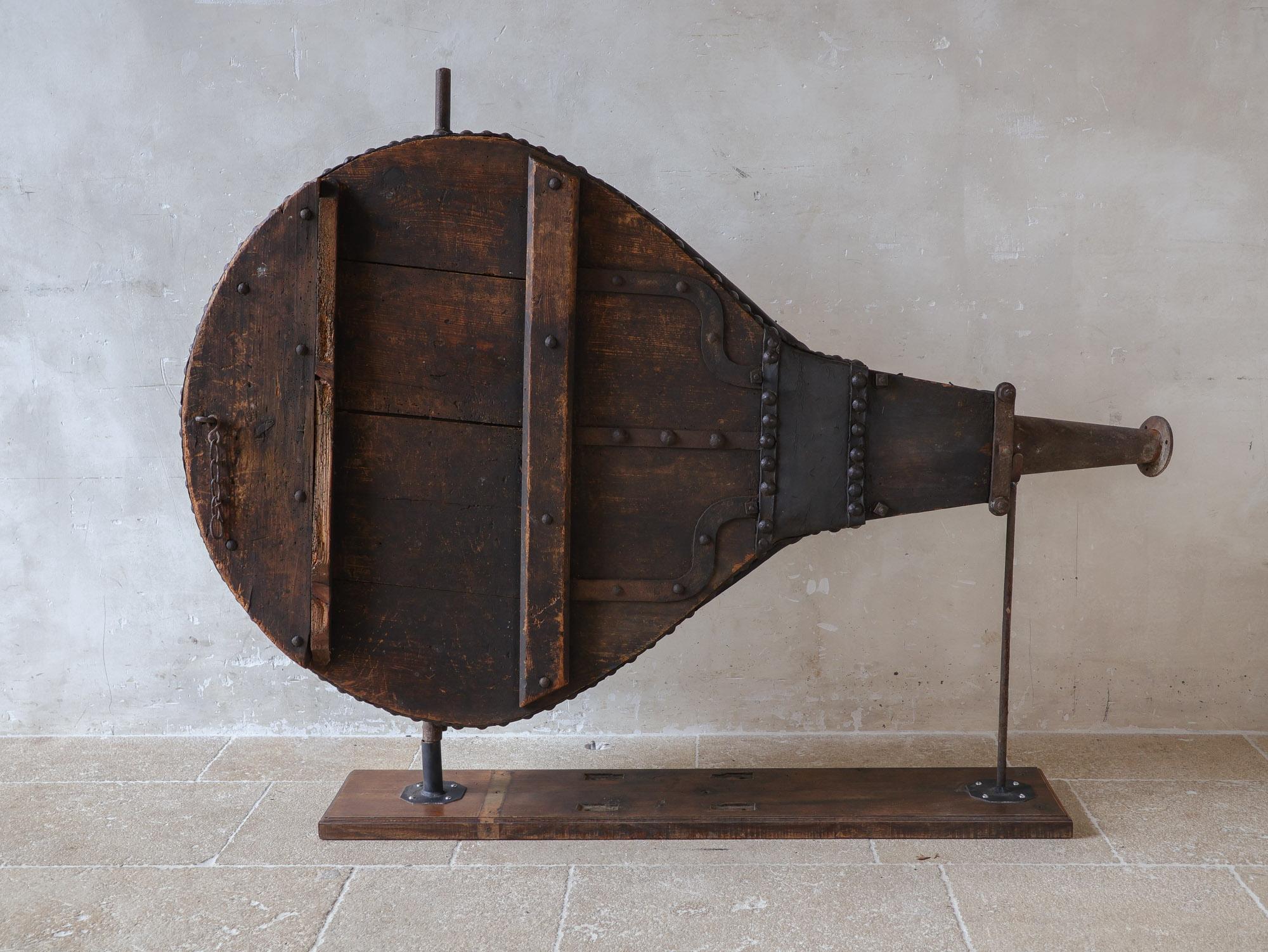 Very Large 19th Century Leather, Wrought Iron and Pine Blacksmith Bellows For Sale 4