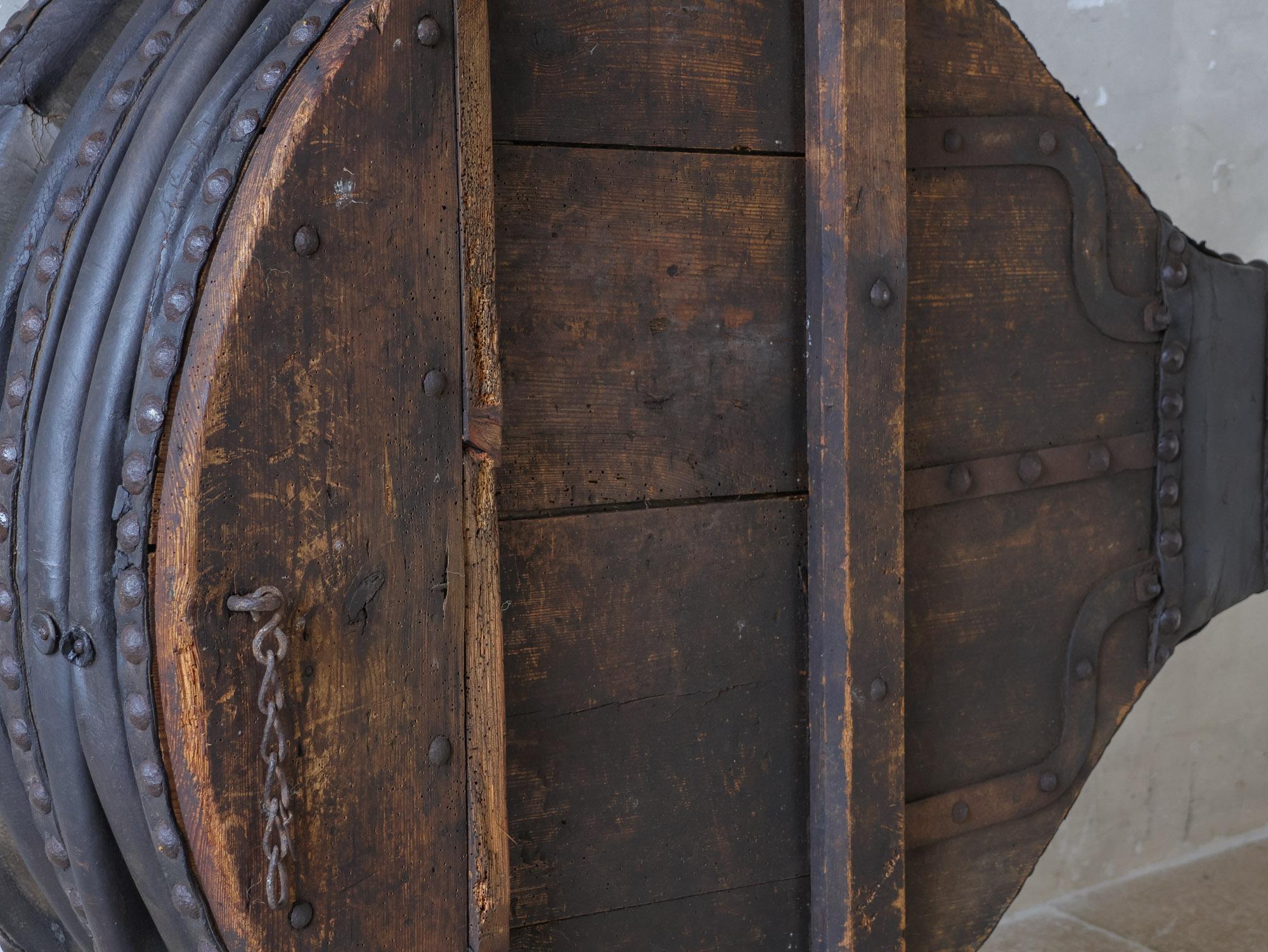 Very Large 19th Century Leather, Wrought Iron and Pine Blacksmith Bellows For Sale 5