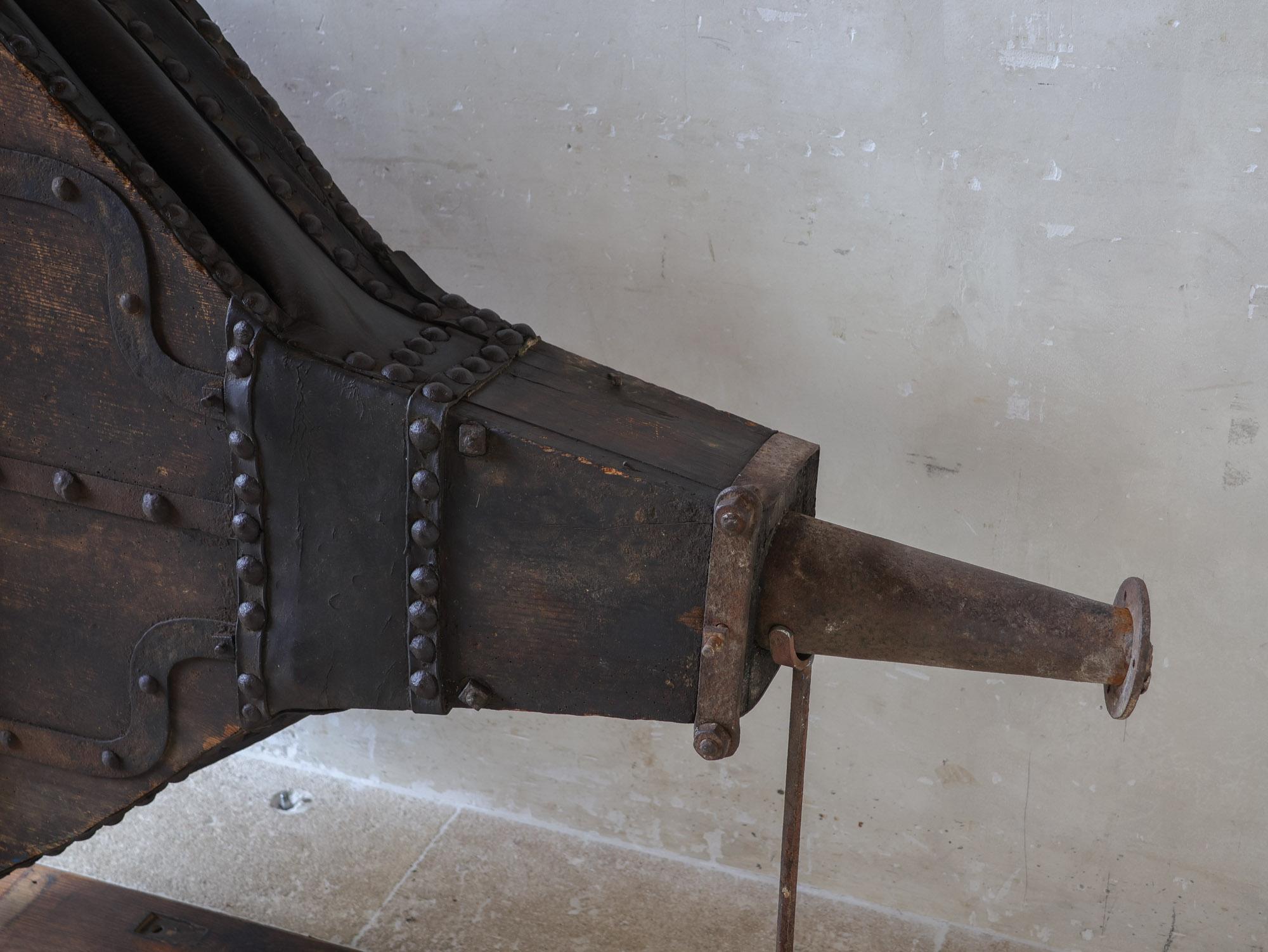 Very Large 19th Century Leather, Wrought Iron and Pine Blacksmith Bellows For Sale 7