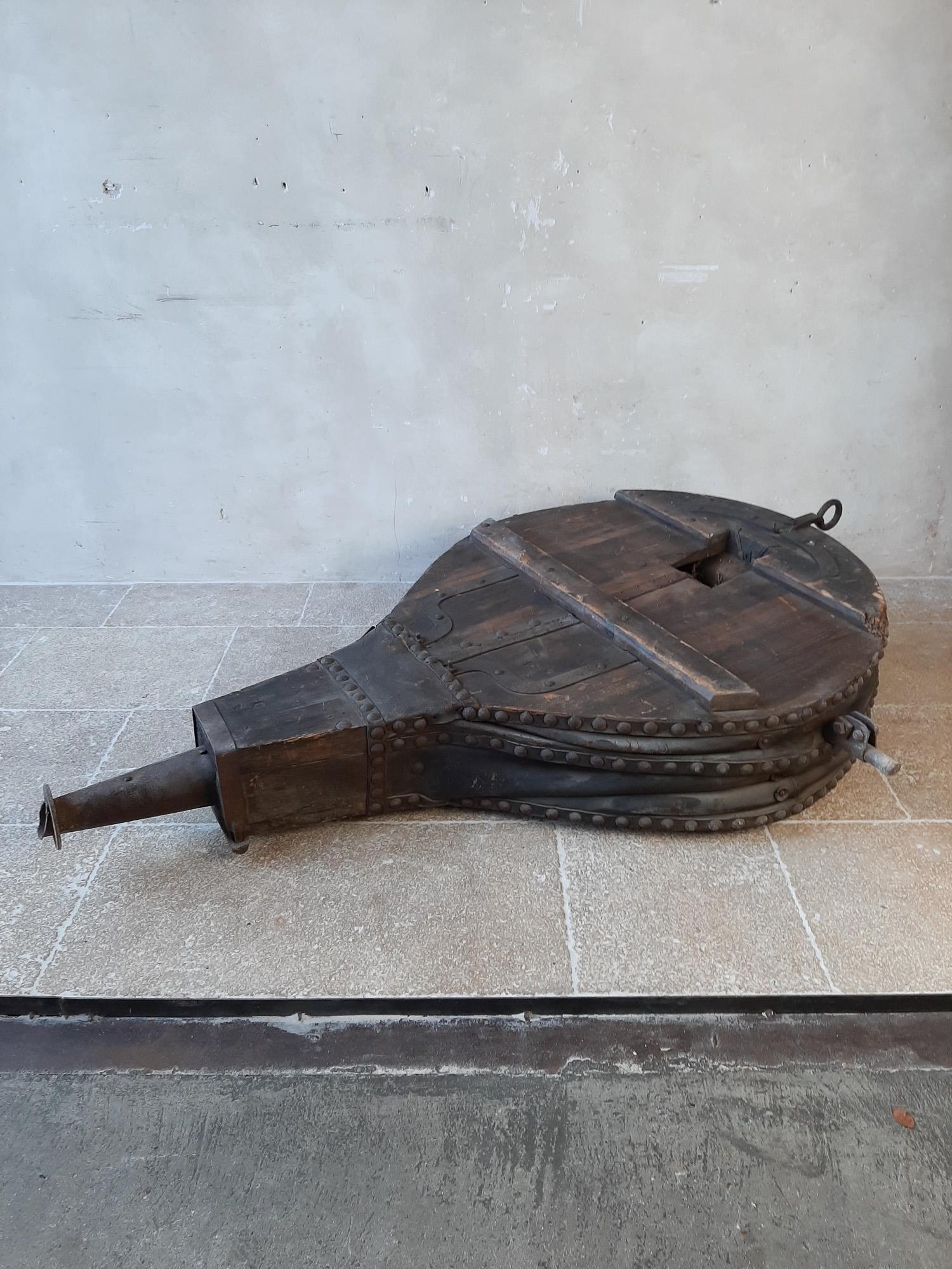Very Large 19th Century Leather, Wrought Iron and Pine Blacksmith Bellows For Sale 8