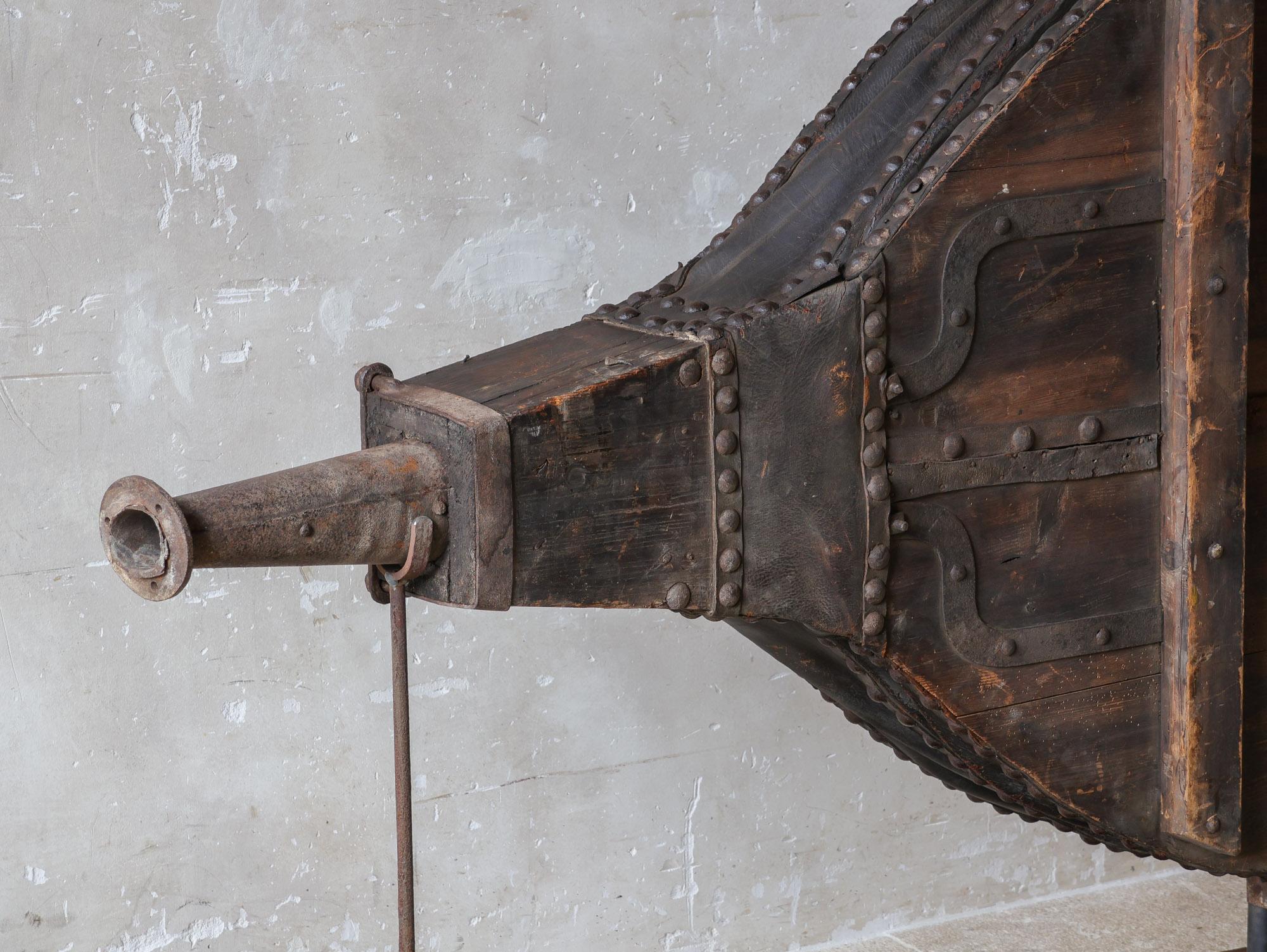 French Very Large 19th Century Leather, Wrought Iron and Pine Blacksmith Bellows For Sale