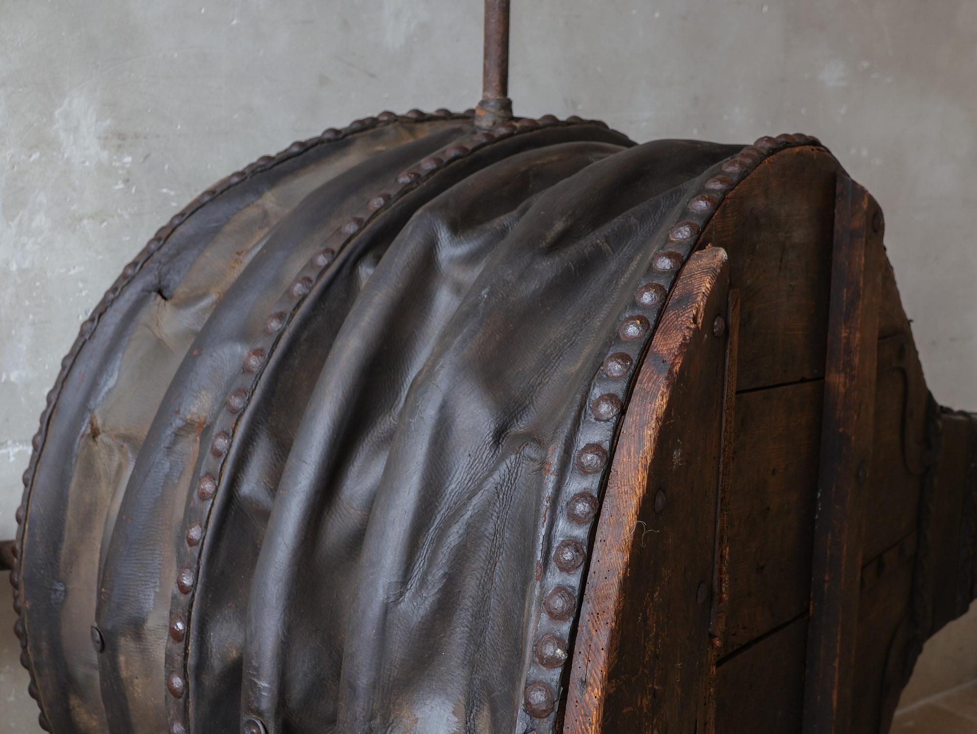 Very Large 19th Century Leather, Wrought Iron and Pine Blacksmith Bellows For Sale 2