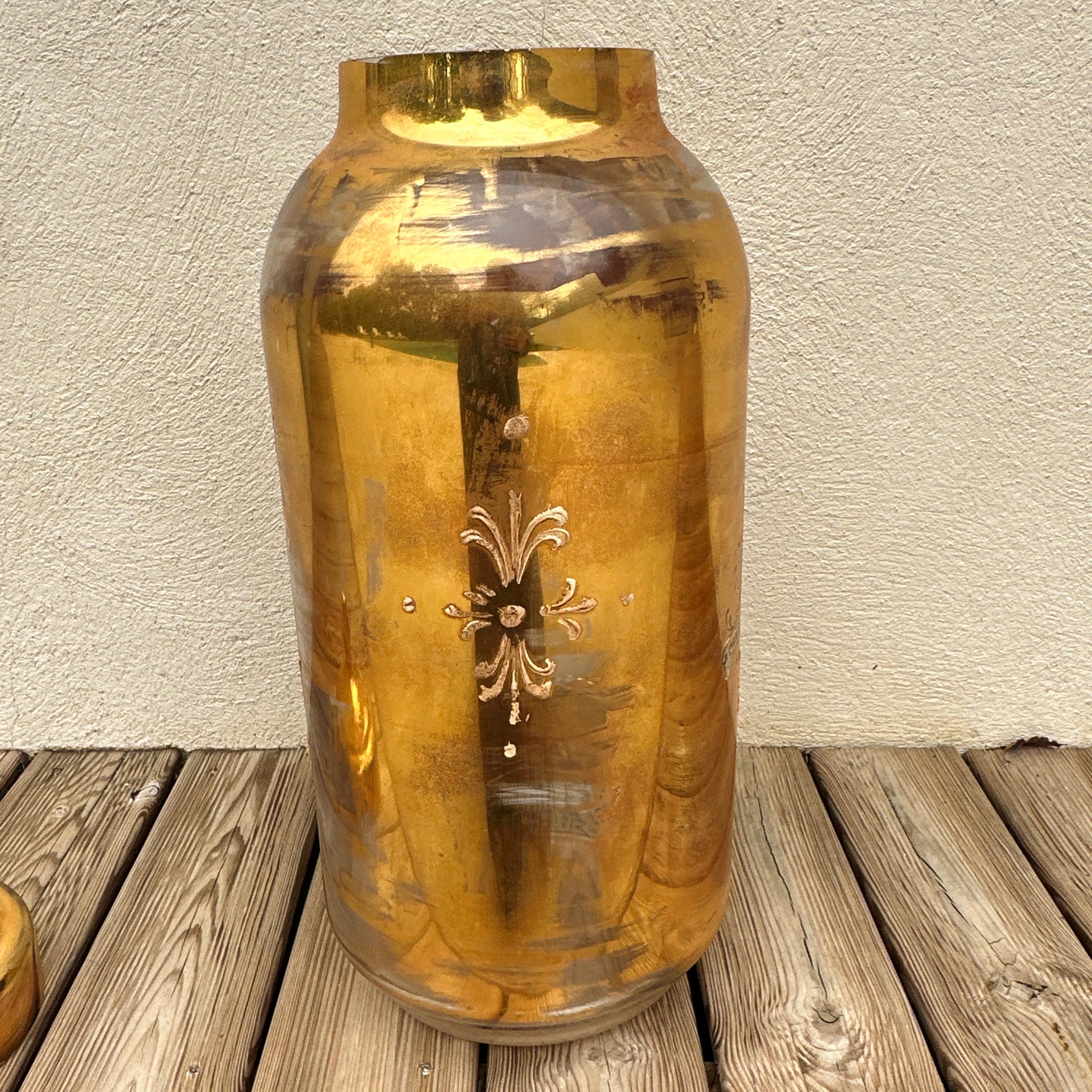 Very Large 19th Century Murano Glass Gold Italian Apothecary Jar 24 Inches For Sale 1