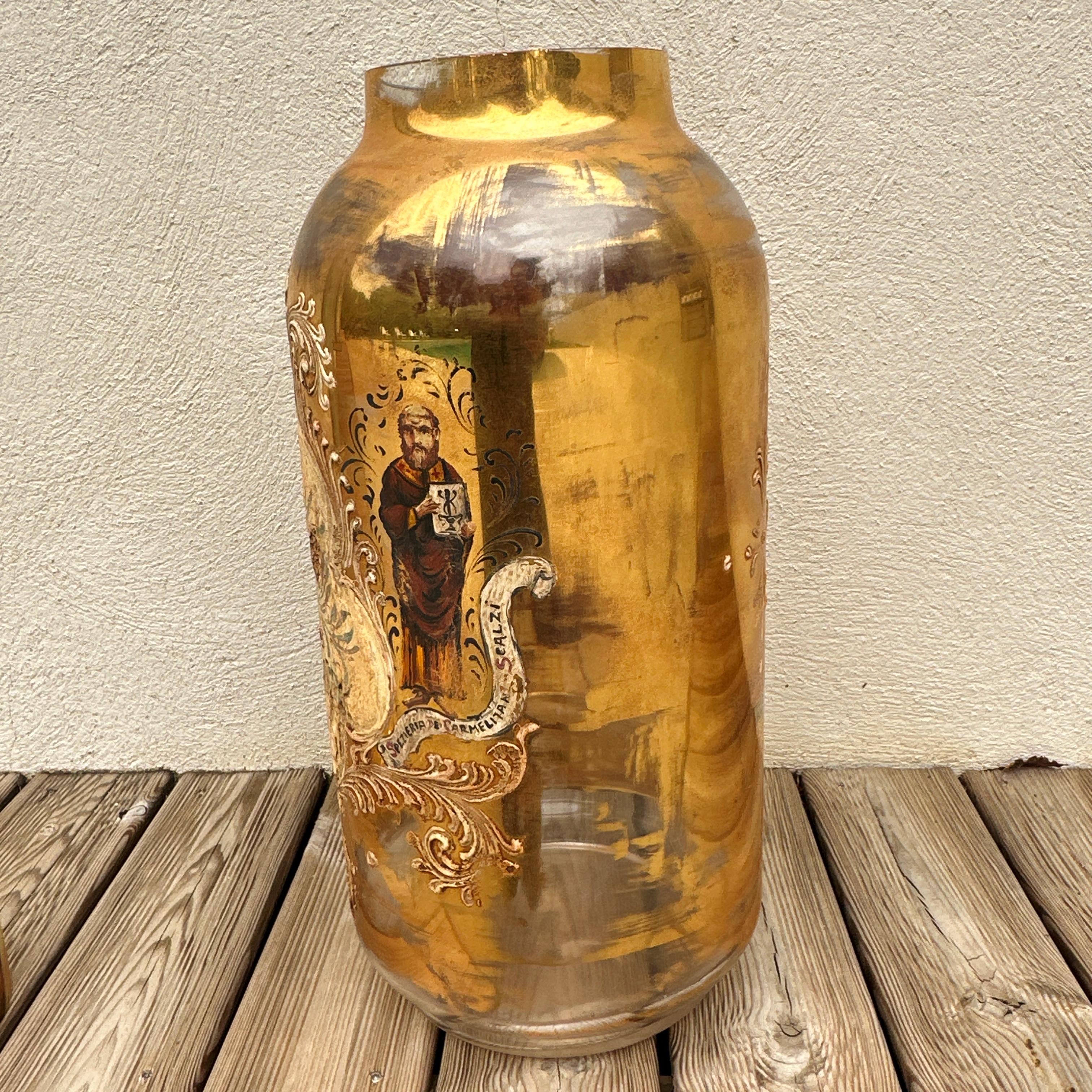 Very Large 19th Century Murano Glass Gold Italian Apothecary Jar 24 Inches For Sale 2