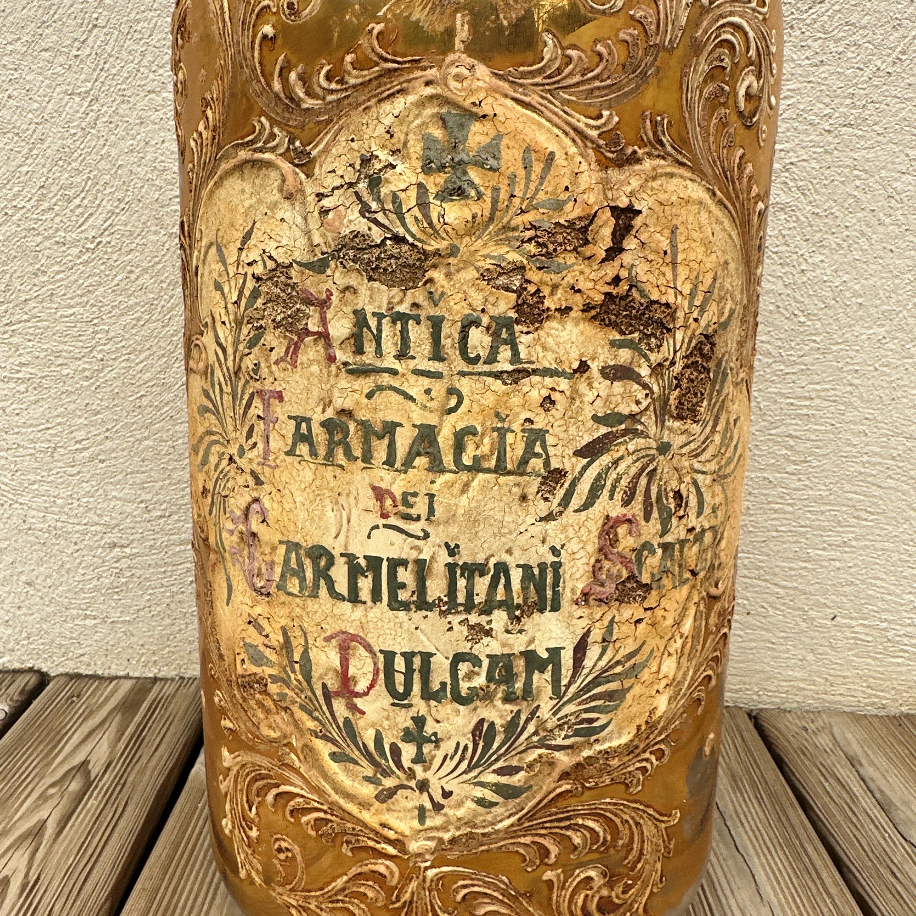 Very Large 19th Century Murano Glass Gold Italian Apothecary Jar 24 Inches For Sale 3