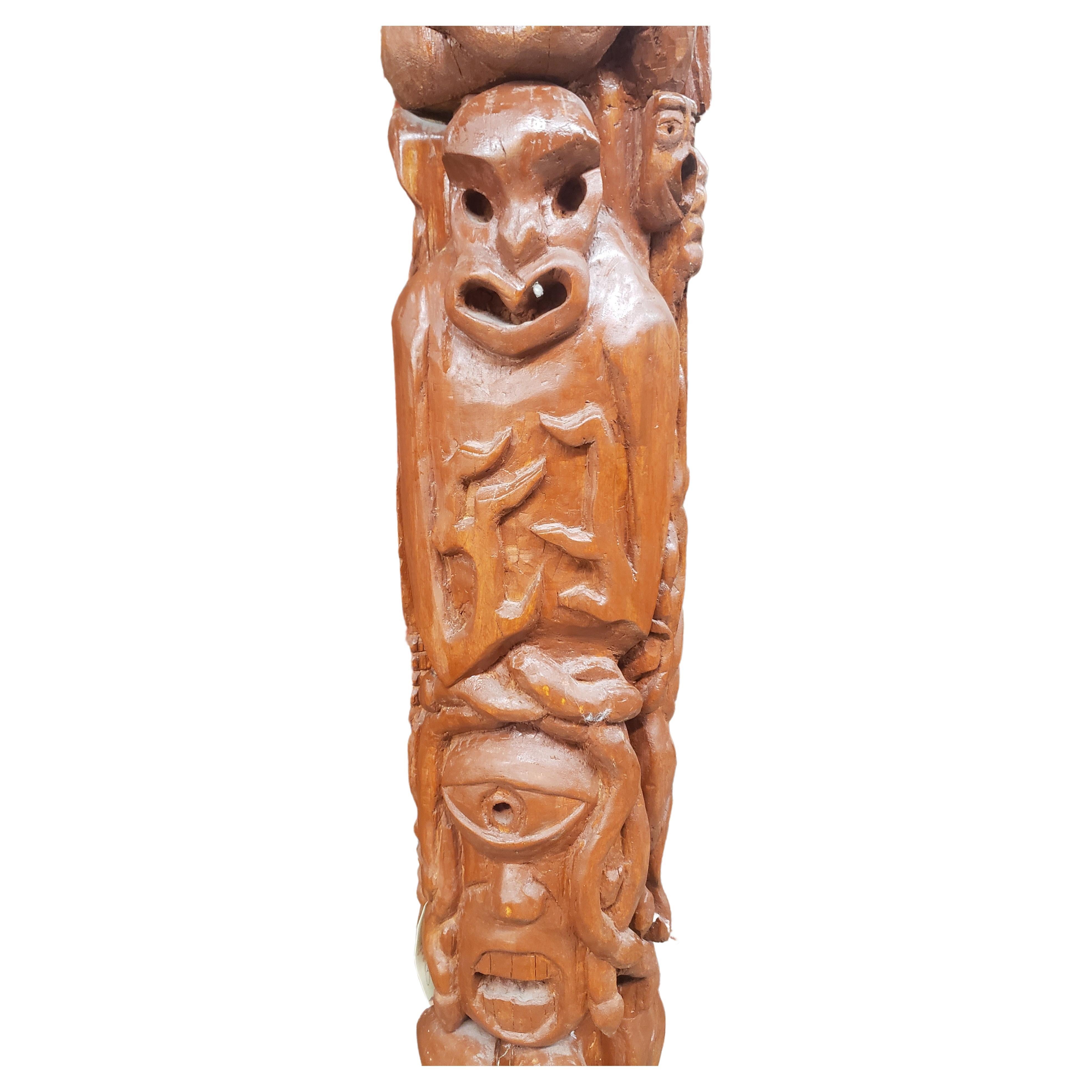 Native American Very Large 19th Century North-Western Indian Carved Wood Totem Pole  For Sale