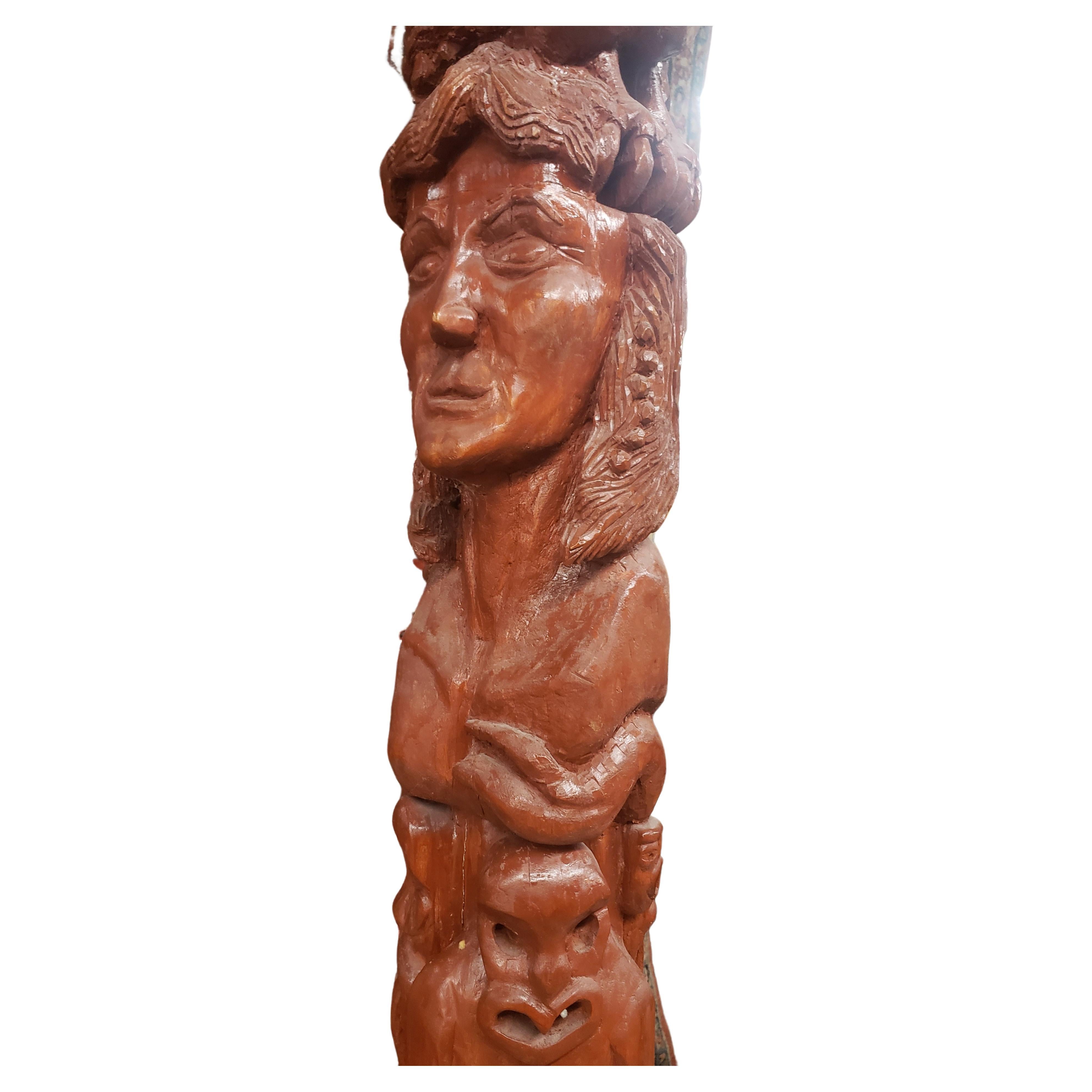 Hand-Carved Very Large 19th Century North-Western Indian Carved Wood Totem Pole  For Sale
