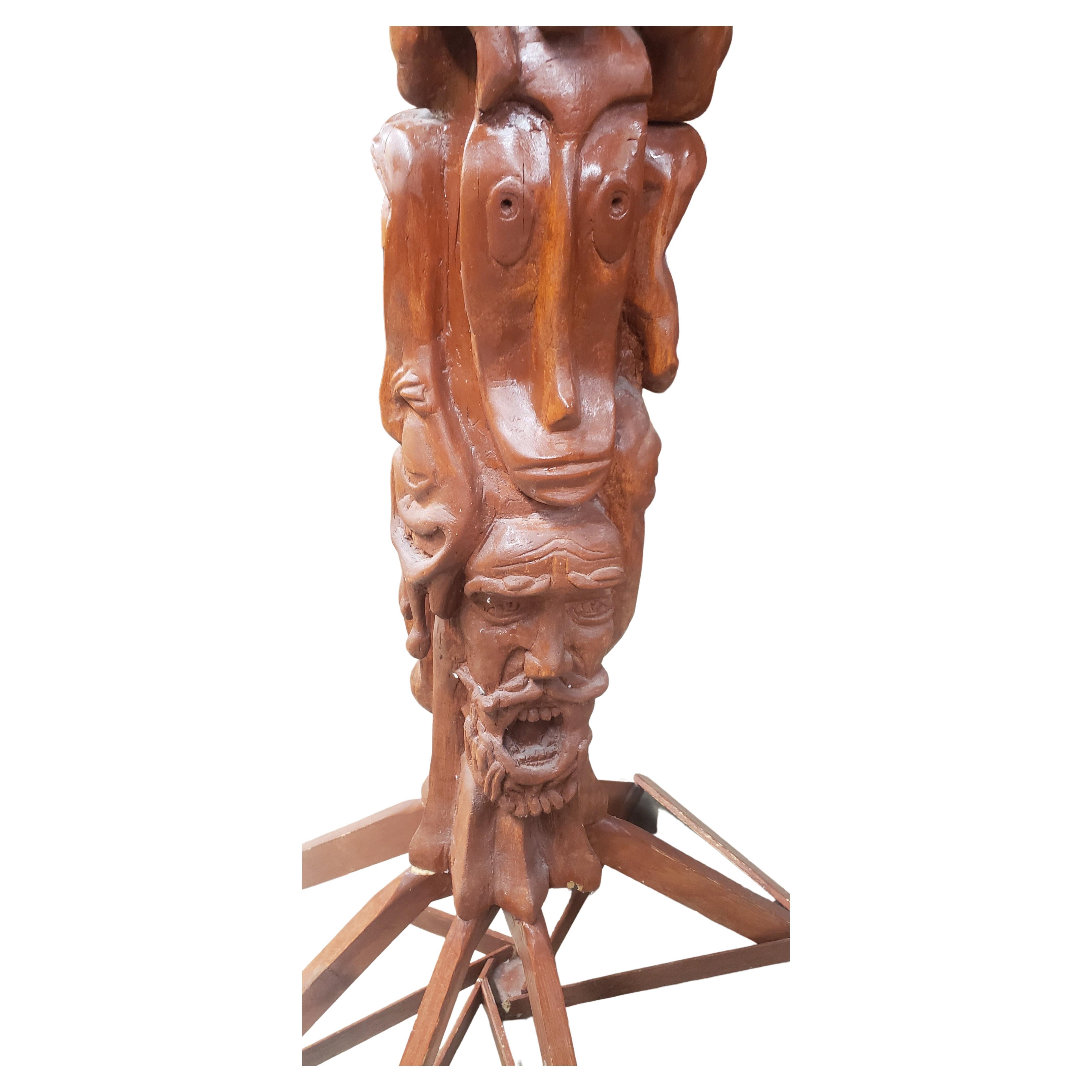 Hardwood Very Large 19th Century North-Western Indian Carved Wood Totem Pole  For Sale