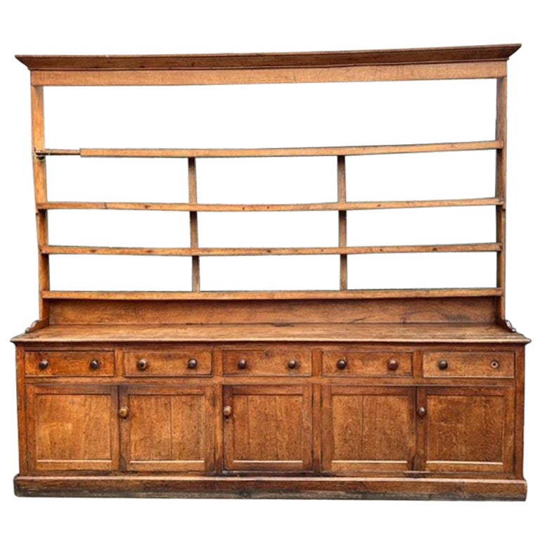 Very Large 19th Century Oak Country House Dresser and Rack For Sale