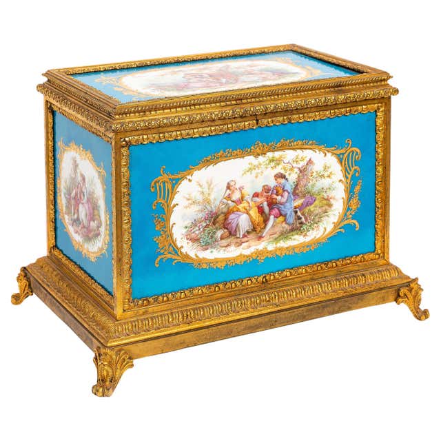 Sevres Sign Large French Pink/Peach Opaline Floral Enamel Decorated Ormolu Mounted ...