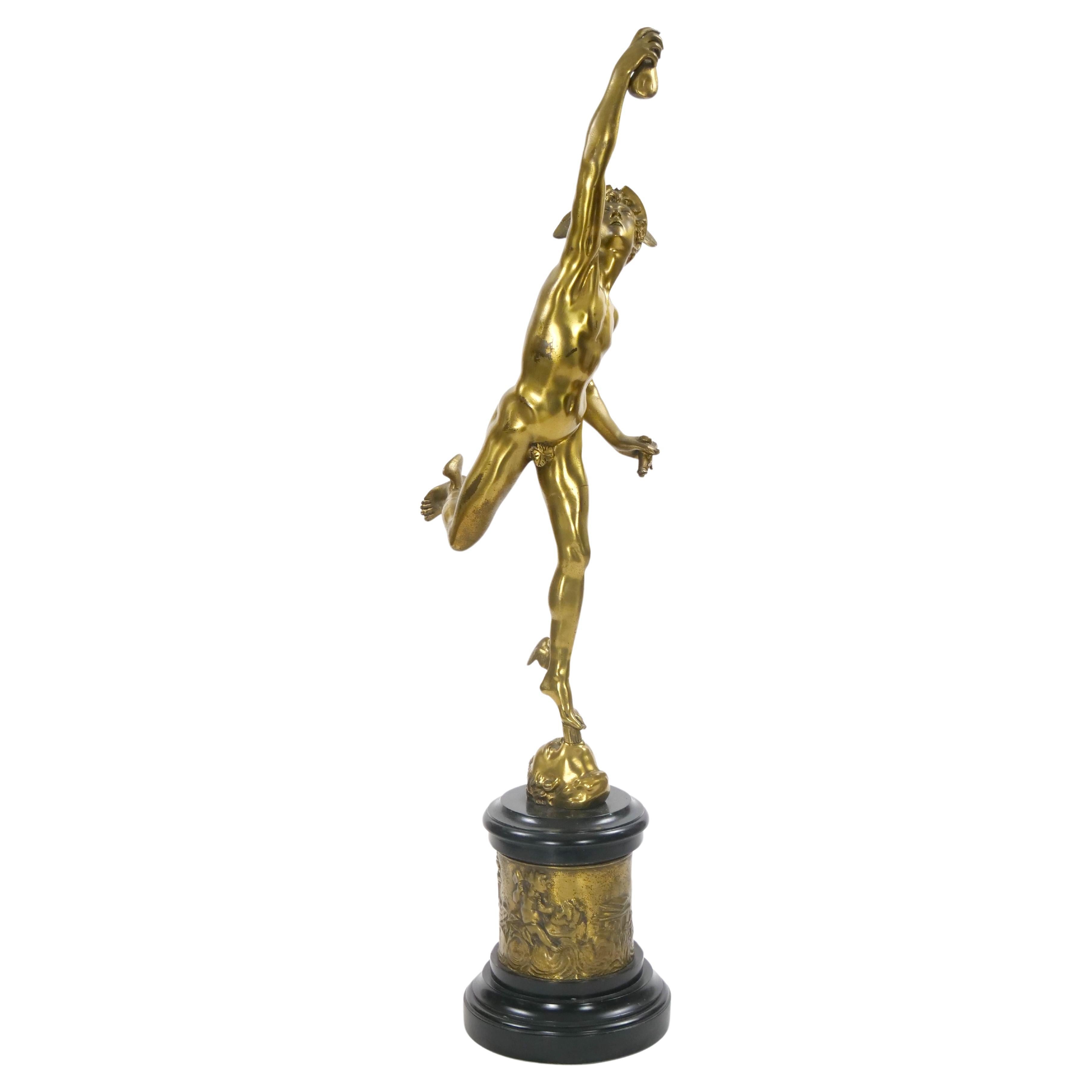 Very Large 19th Century Patinated Gilt Bronze Figure of Mercury