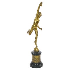 Sehr große patinierte, vergoldete Bronzefigur des Mercury aus dem 19. Jahrhundert