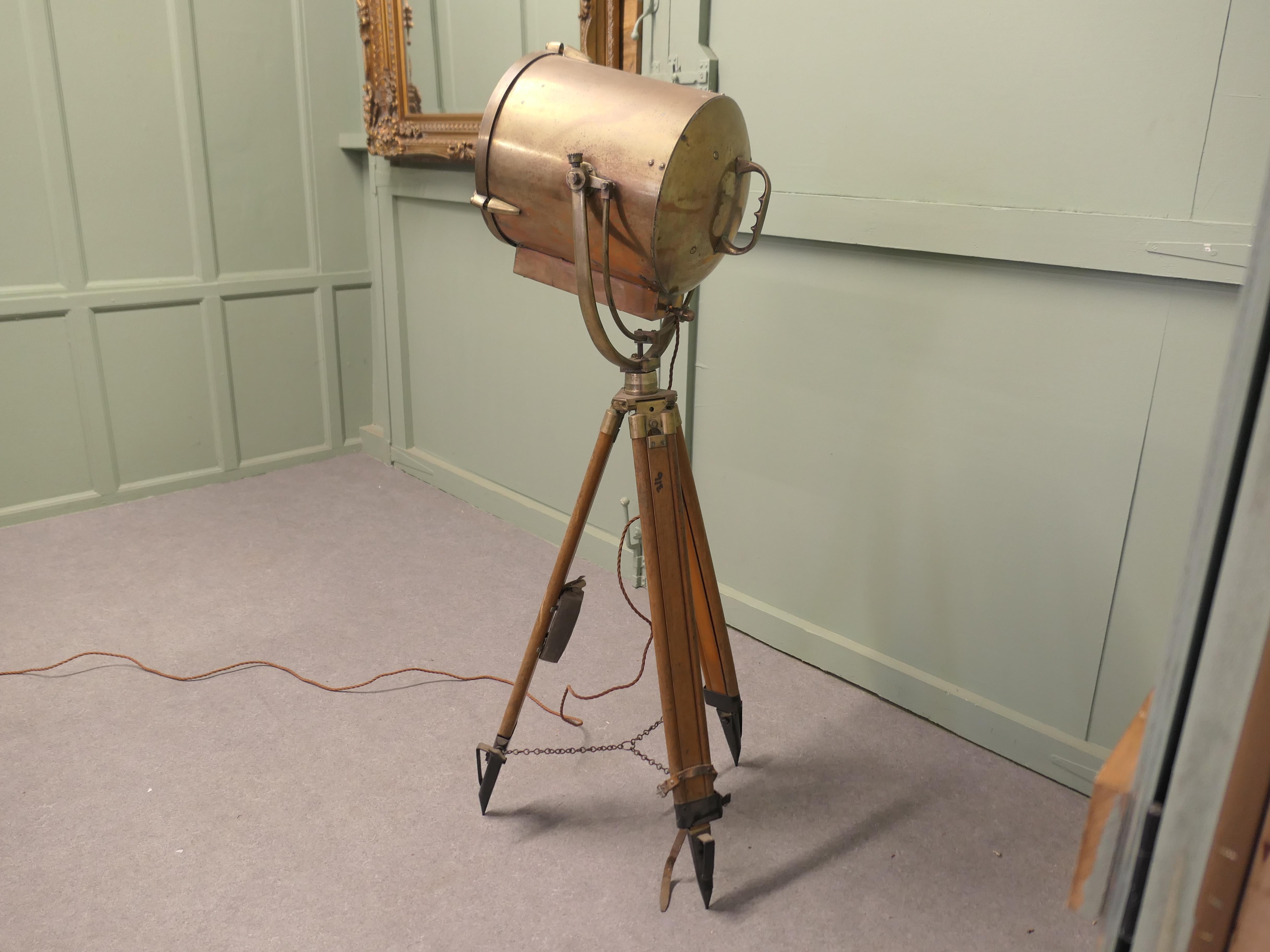 Brass Very Large 19th Century Vintage Nautical Search Light or Spot Light by G Vieira For Sale