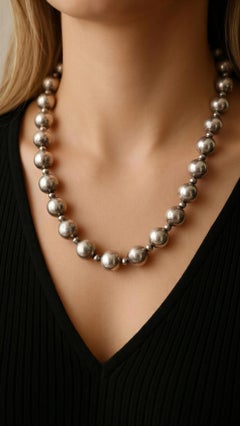 Muy grande 20 mm. Bola de Plata de Ley Collar Vintage Mexicano
