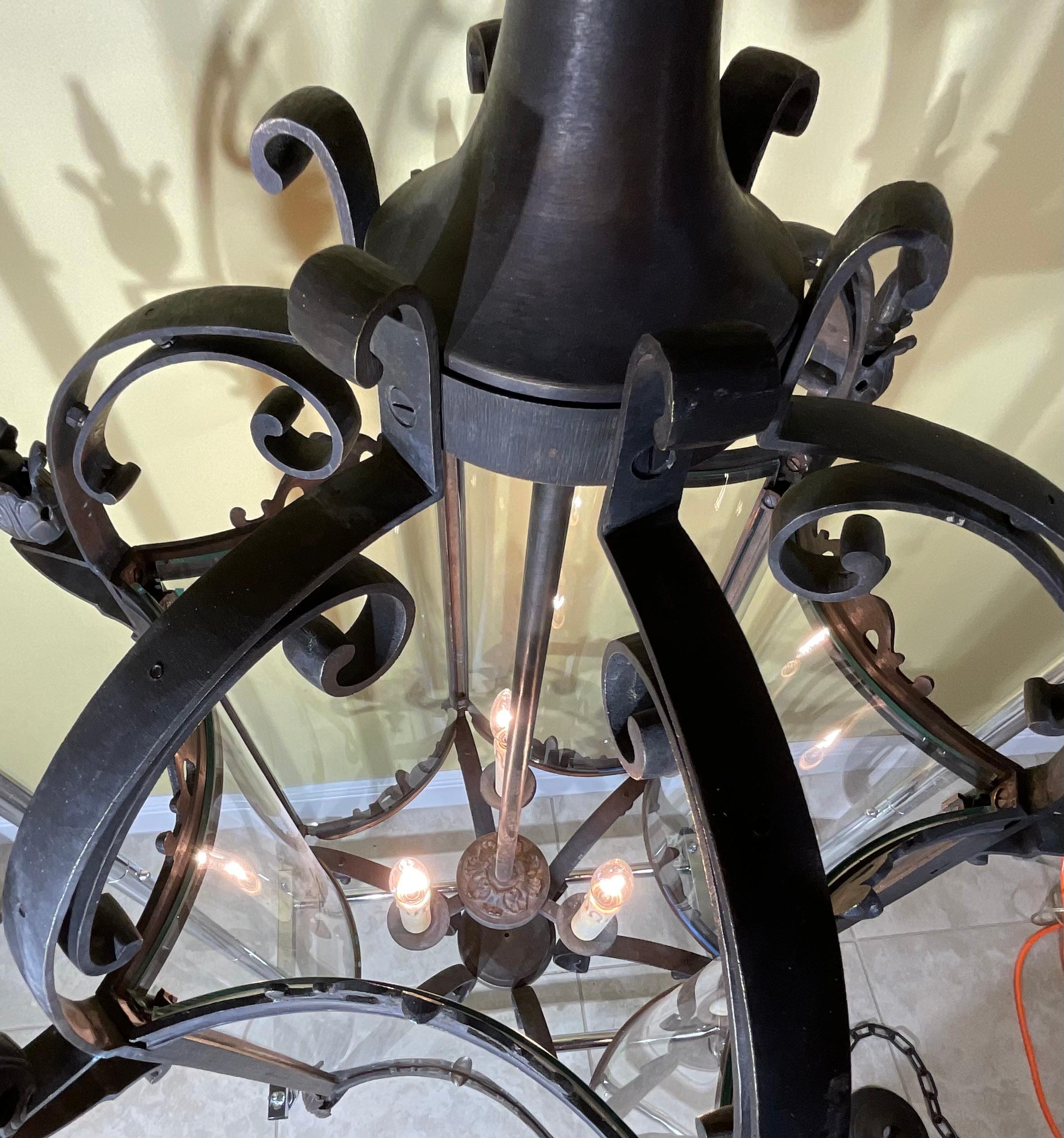 North American Very Large 20th Century Bronze Chandelier Lantern For Sale