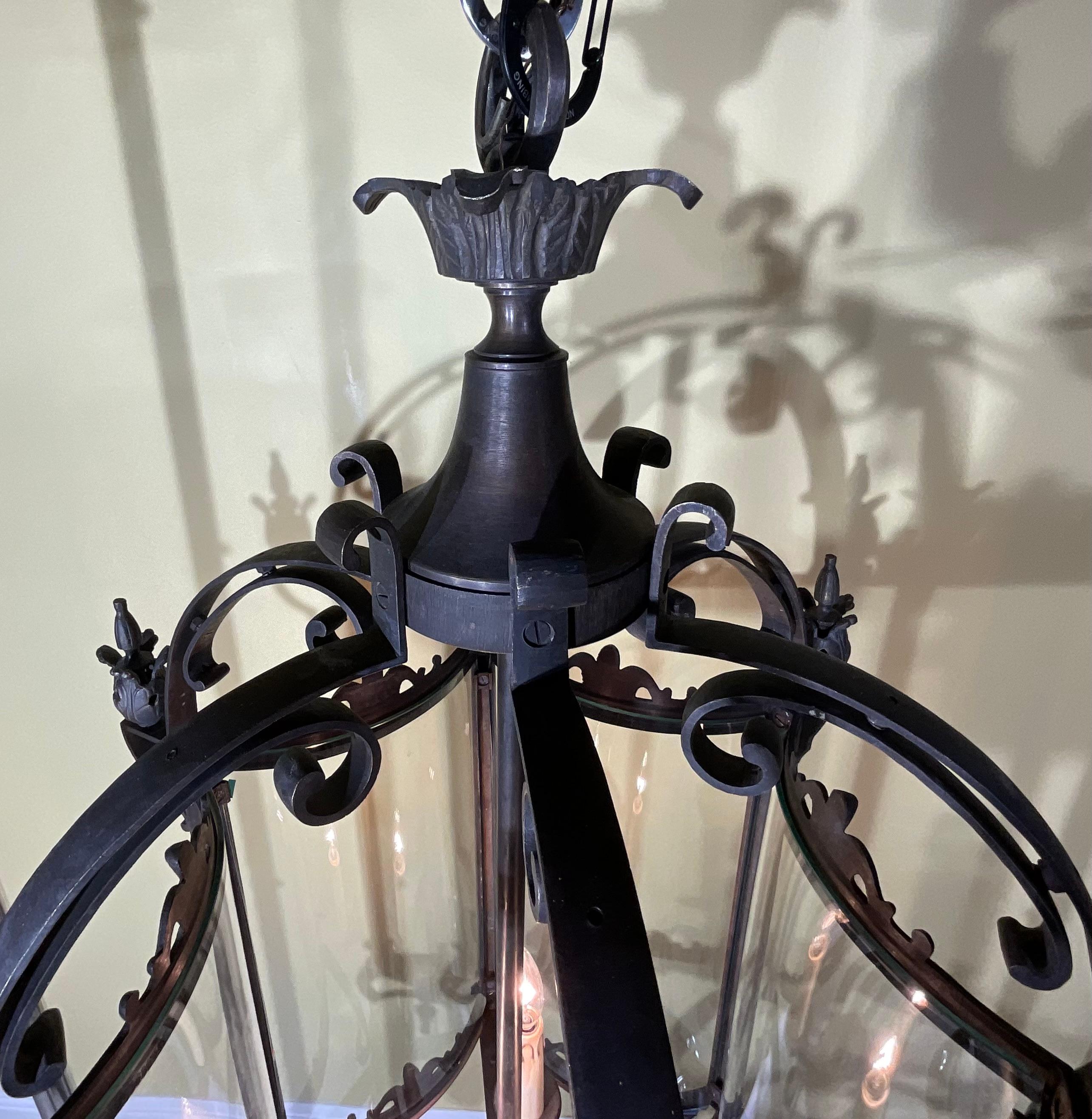 Hand-Crafted Very Large 20th Century Bronze Chandelier Lantern For Sale