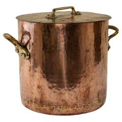 Very Large 20th Century French Hand-Hammered Copper Stock Pot with Lid