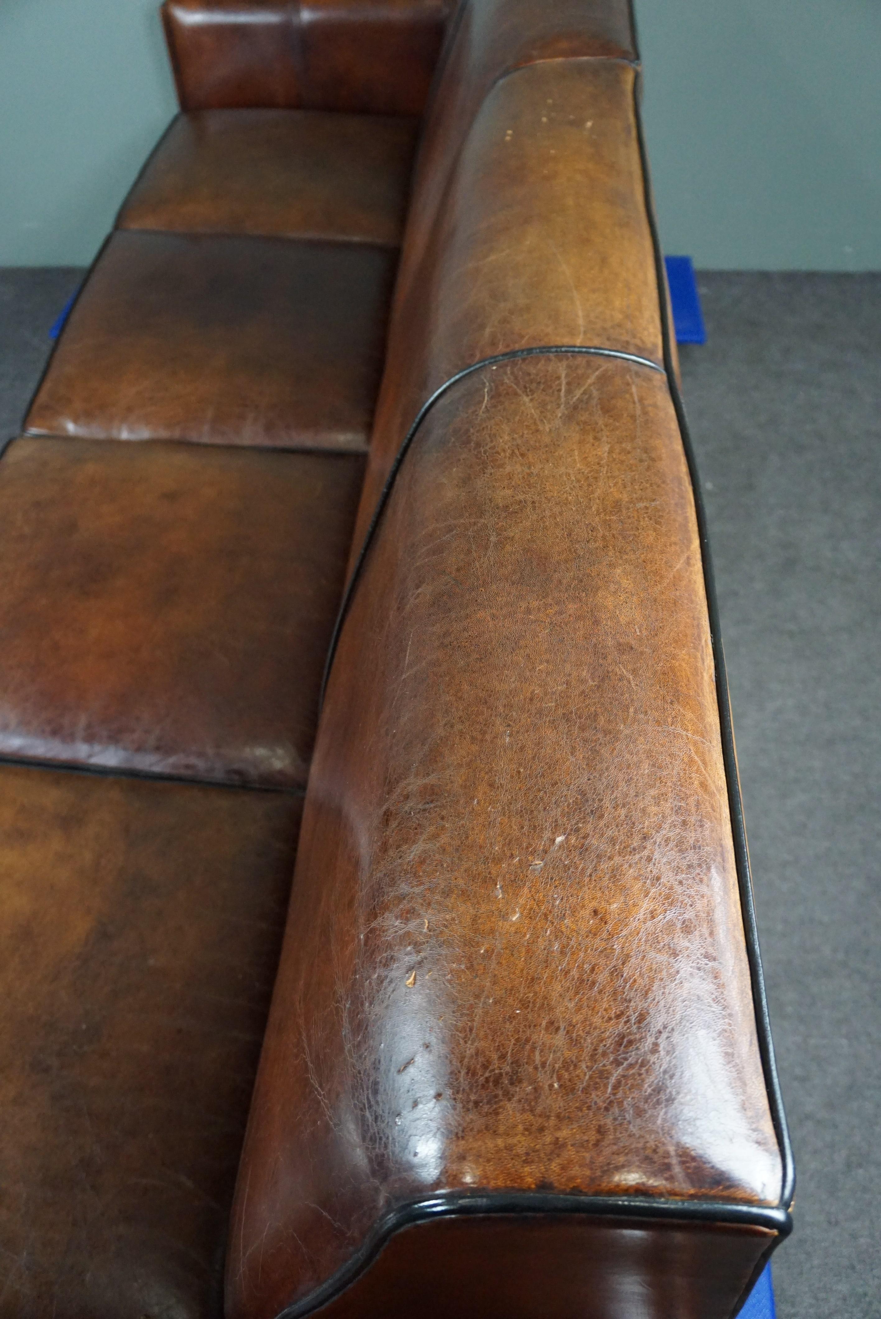Very large 4-seater sheepskin leather design sofa For Sale 7