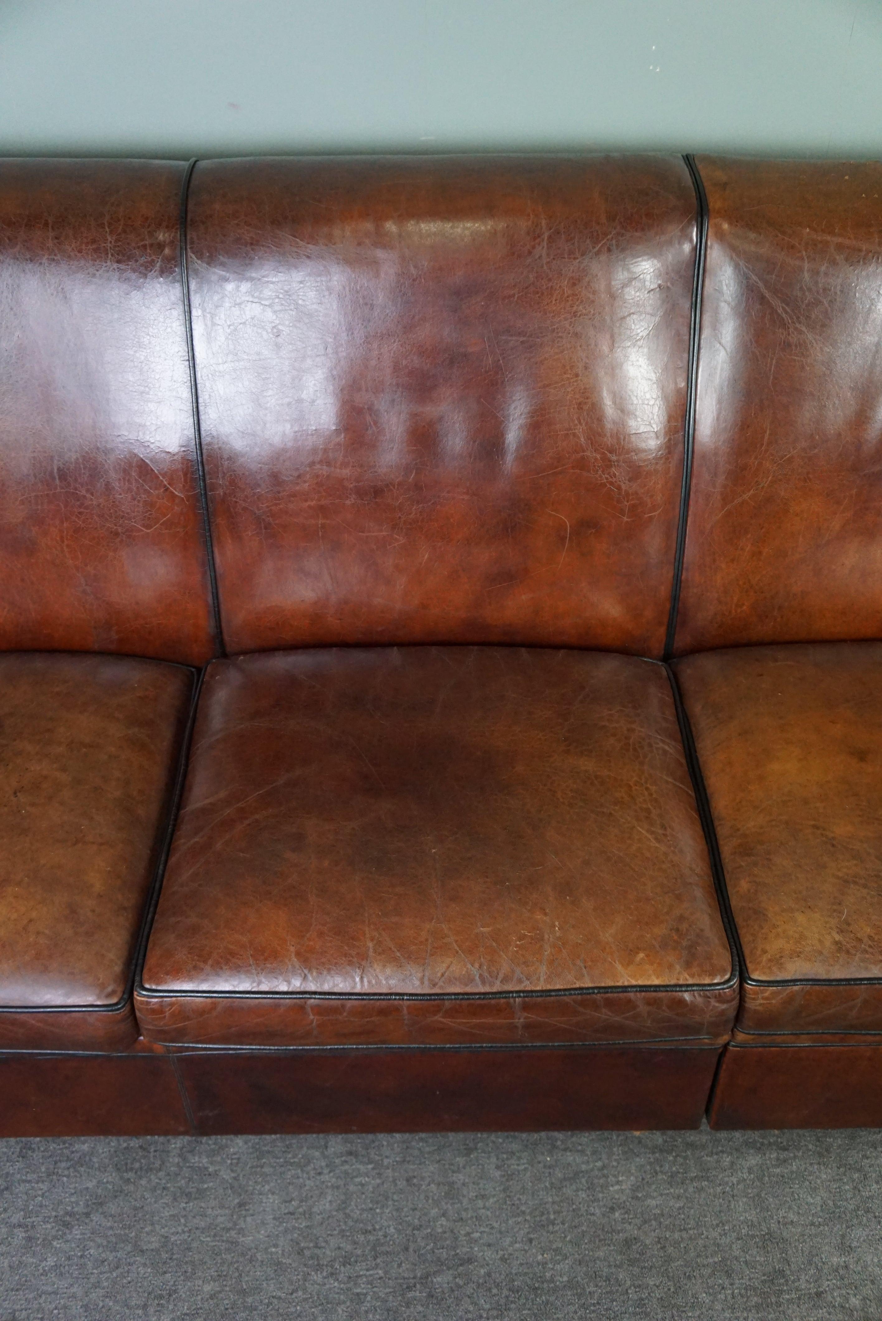Very large 4-seater sheepskin leather design sofa For Sale 1