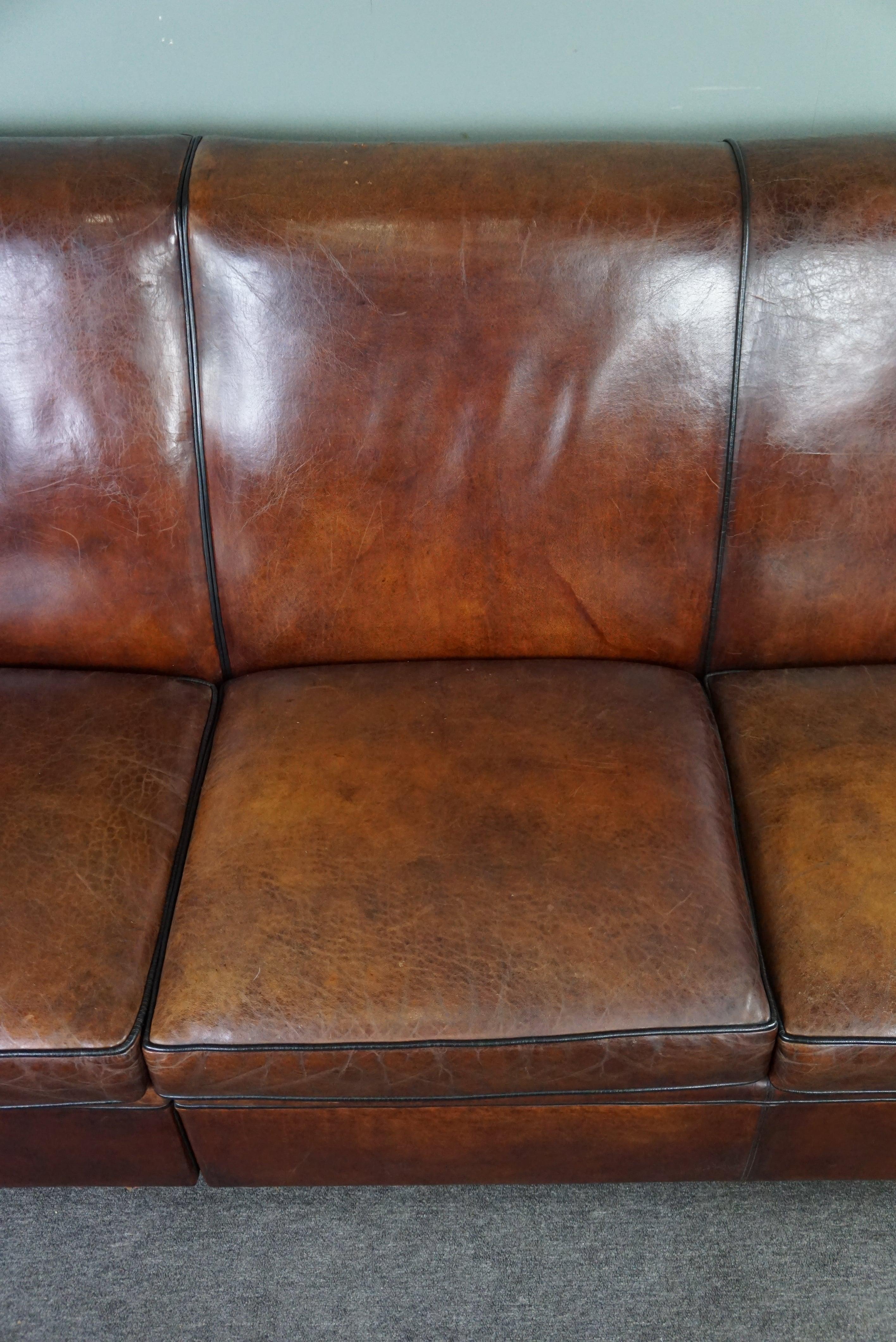 Very large 4-seater sheepskin leather design sofa For Sale 2