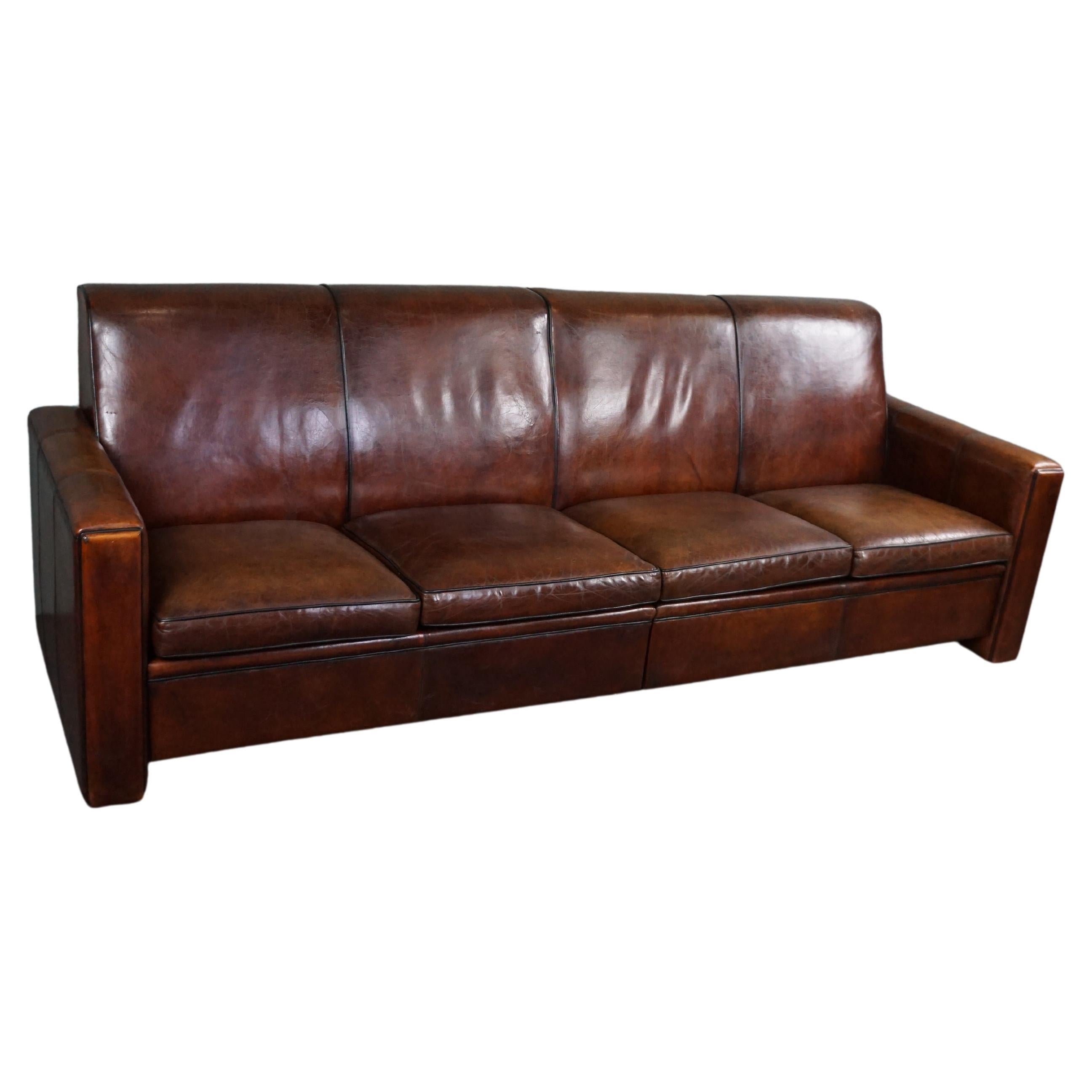 Very large 4-seater sheepskin leather design sofa