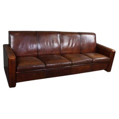 Very large 4-seater sheepskin leather design sofa