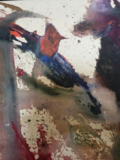 Very large 6 ft framed Abstract Mixed media painting on canvas, signed 1978